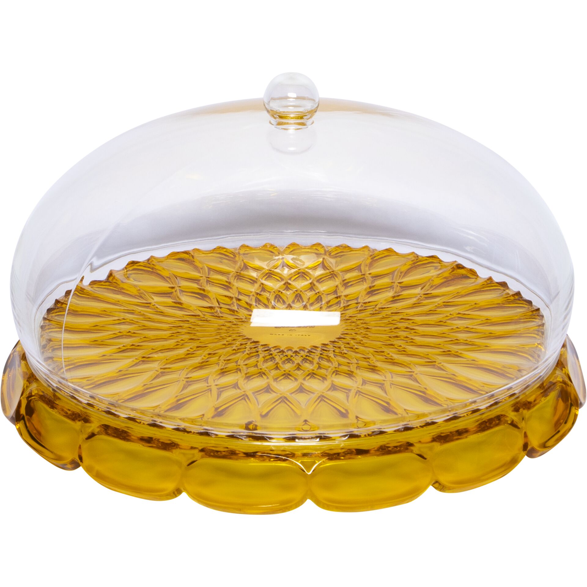 Glass dome, Butter dish, Gelber Glas, Deckel, Gemustertes Fundament