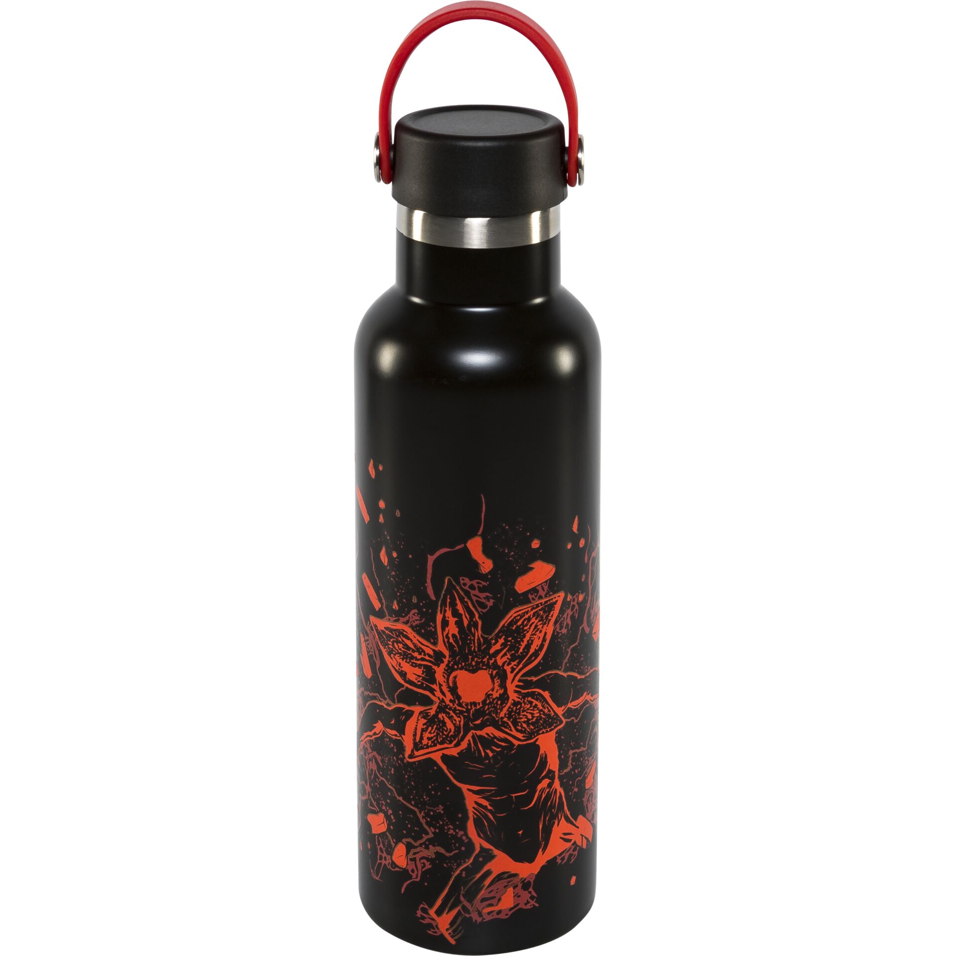 Flasche, Trinkflasche, Schwarz, Rot-Print, Metallverschluss