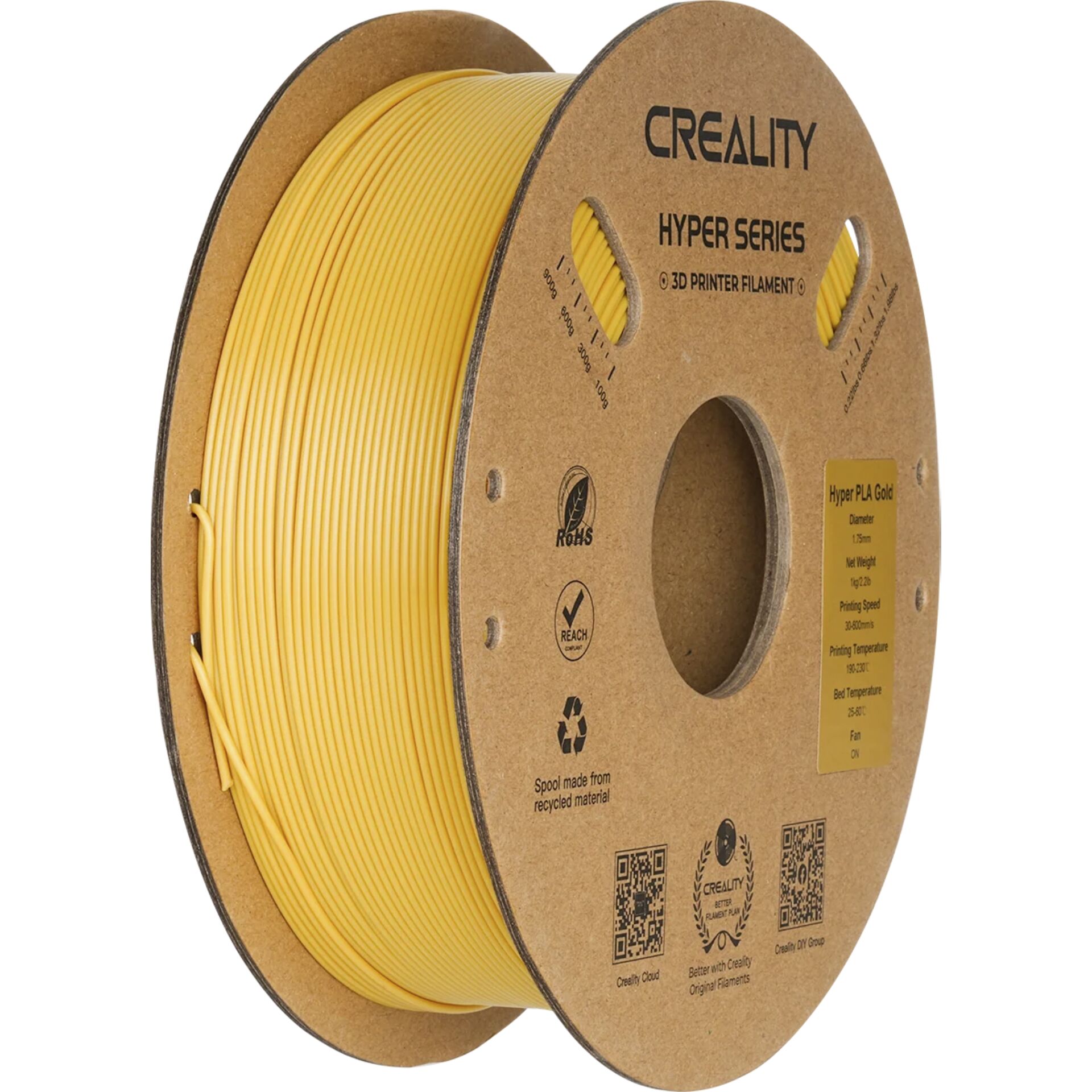 3D-Druck-Filament, PLA-Filament, gelbes Filament, Spule, Hyper-Serie