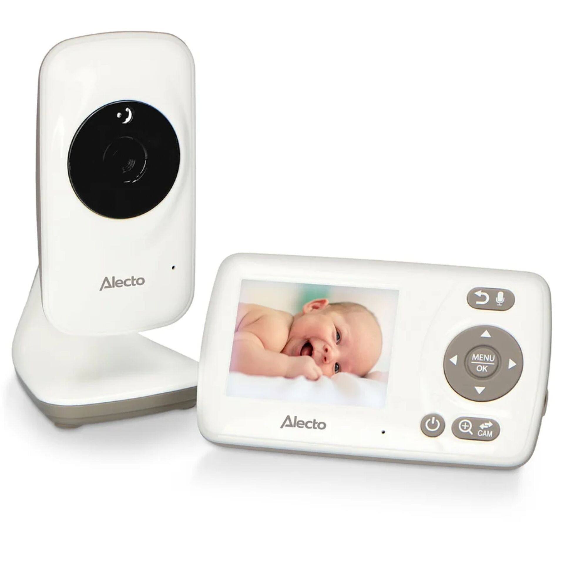 Baby monitor, Video baby monitor, Wireless monitor, LCD screen, White color