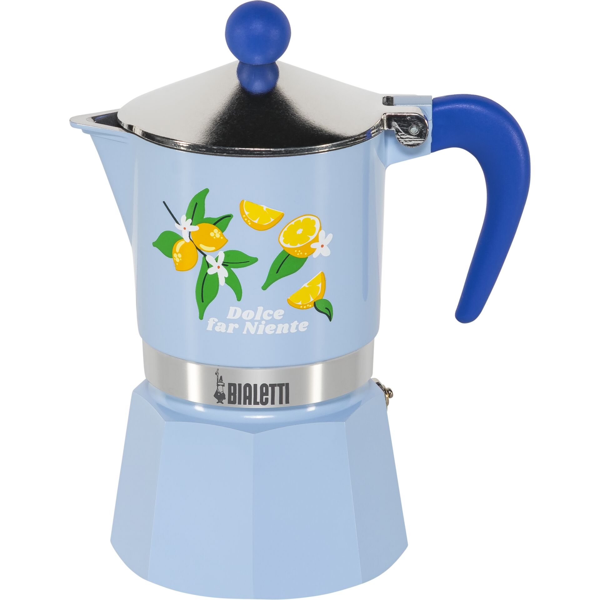 Espresso Kaffeekanne, Kanne, Zitrus Muster, Blau, Metallgriff