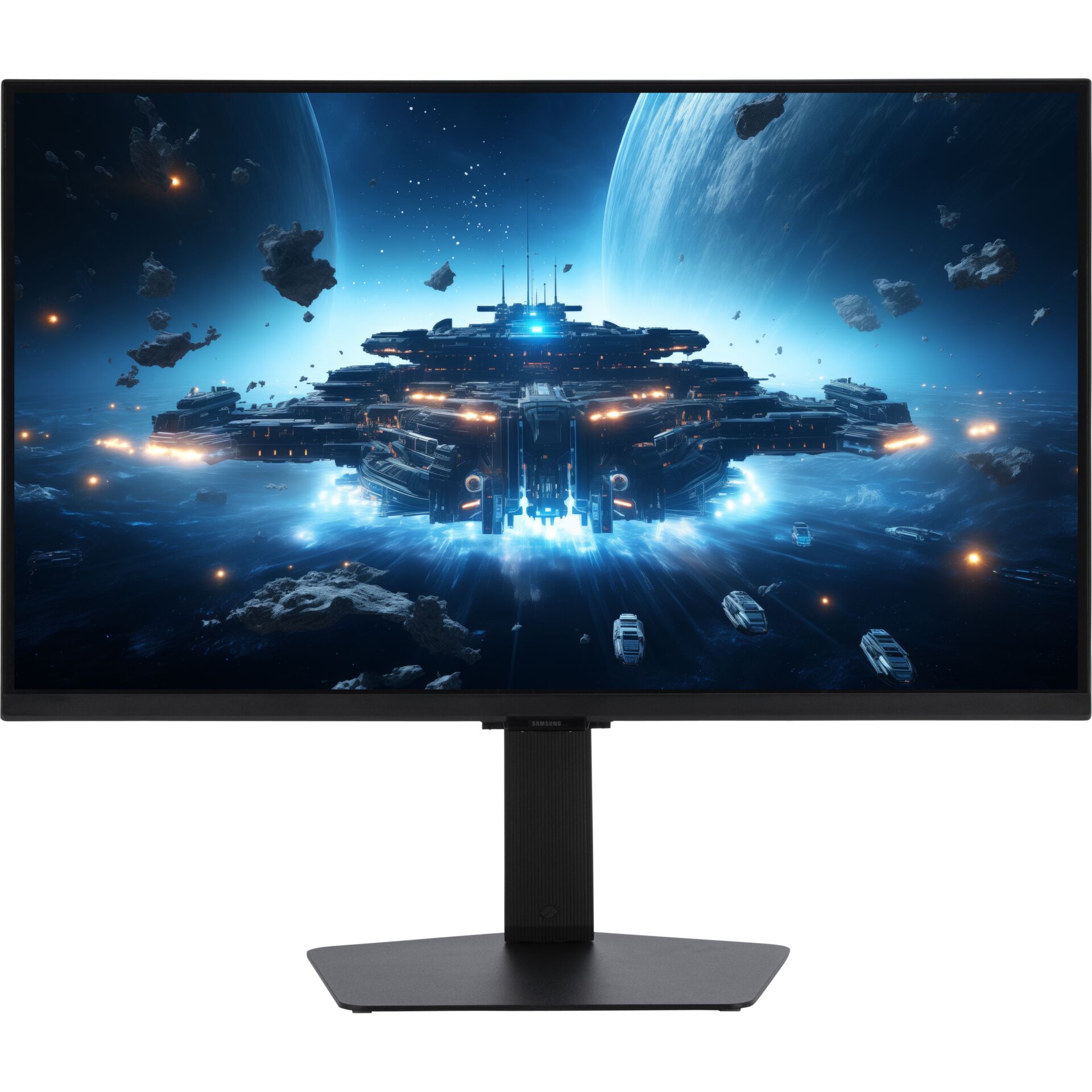monitor, gaming monitor, space scene, LED lights, stand