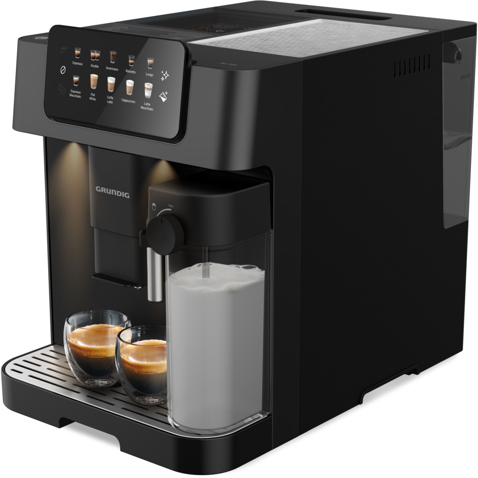 Kaffeemaschine, Espressoautomat, Milchaufschäumer, Schwarz, Tassenständer