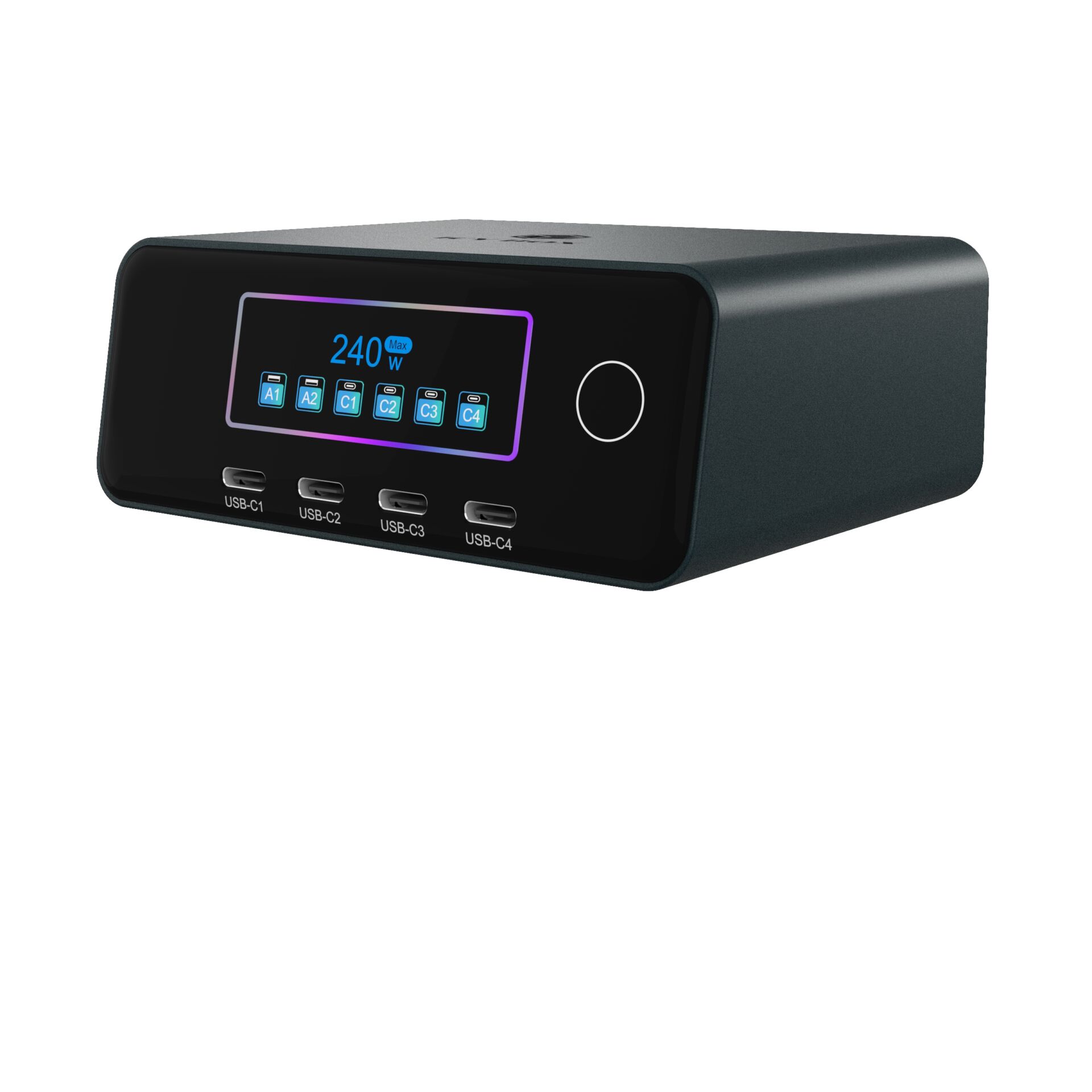 USB-Hub, Desktop-Ladegerät, Wireless-Ladegerät, Digitale-Anzeige, Schwarz-box