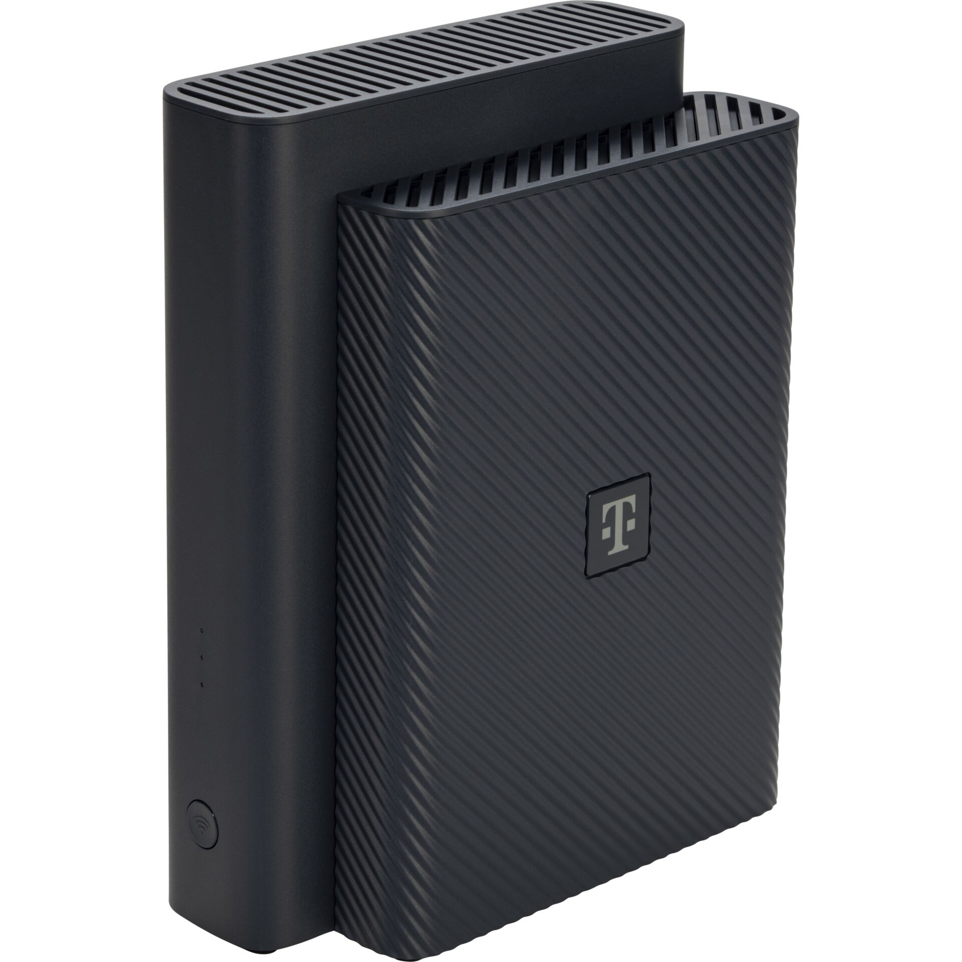 Router, Modem, Schwarz, T‑Mobile Logo, strukturierte Oberfläche
