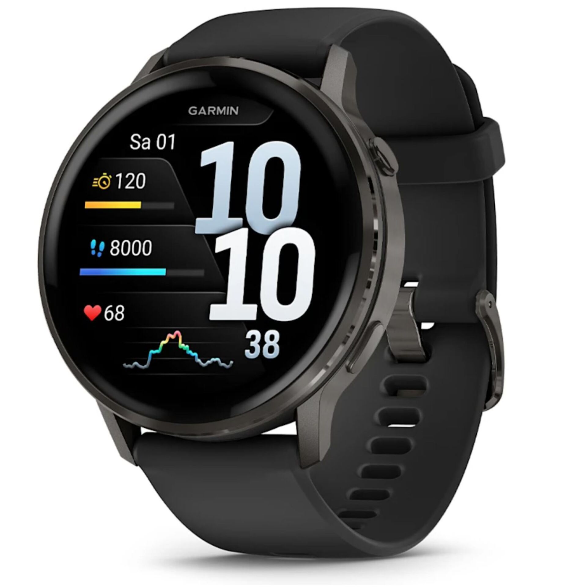 Smartwatch, Digitalanzeige, schwarzes Armband, rundes Display, Fitness-Tracker