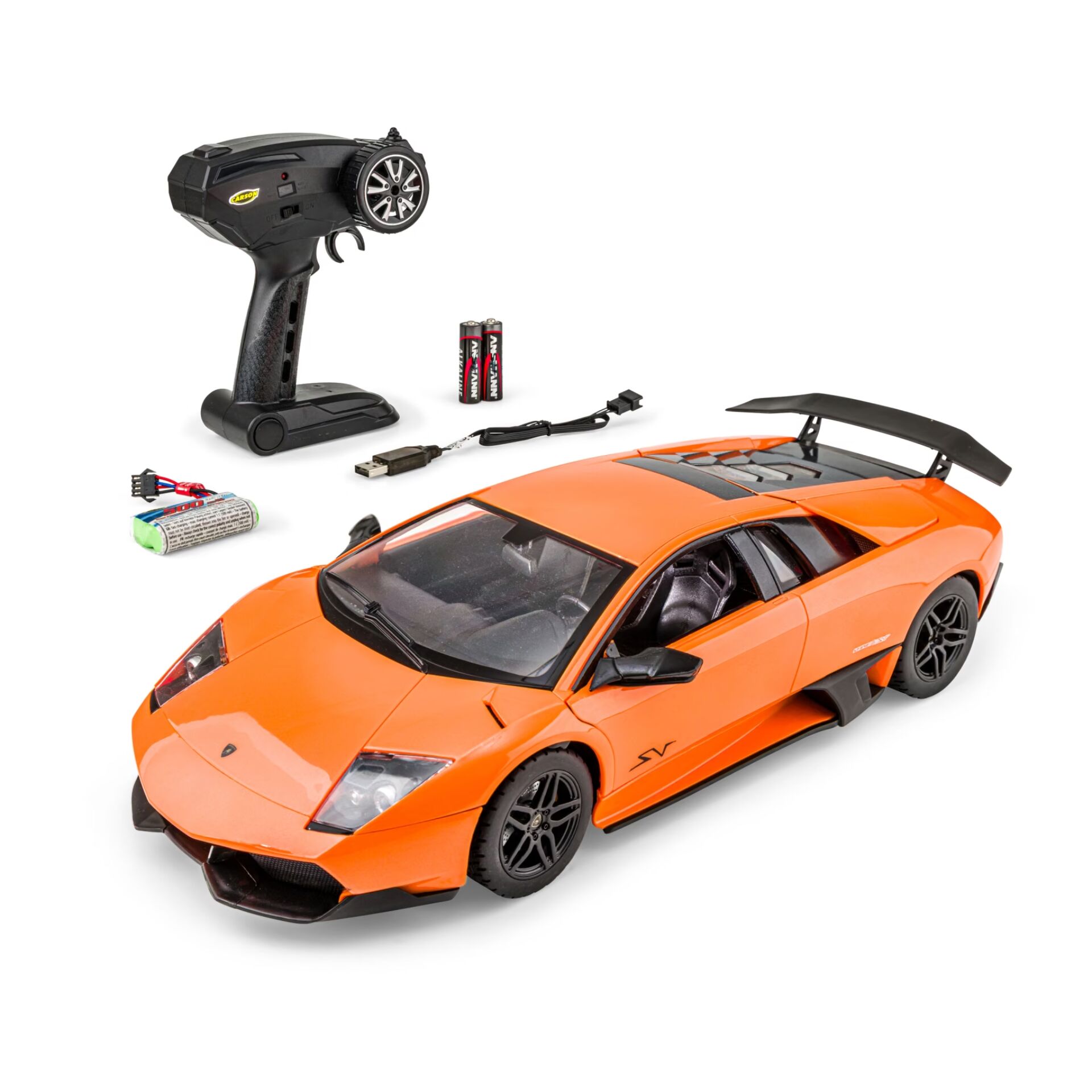 RC-Auto, Lamborghini, orangefarbig, Fernsteuerung, Ersatzbatterien