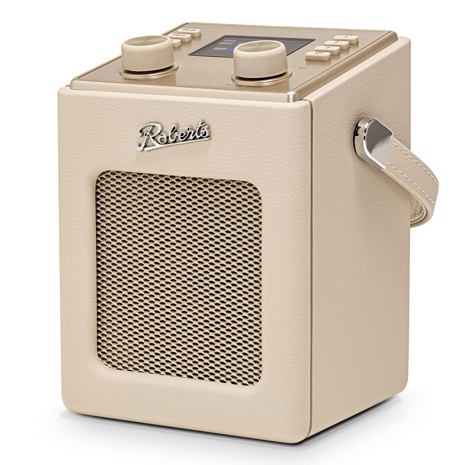 Mini-Lautsprecher, Tragbarer Lautsprecher, Beige, Mikroperforierte Front, Tragegriff