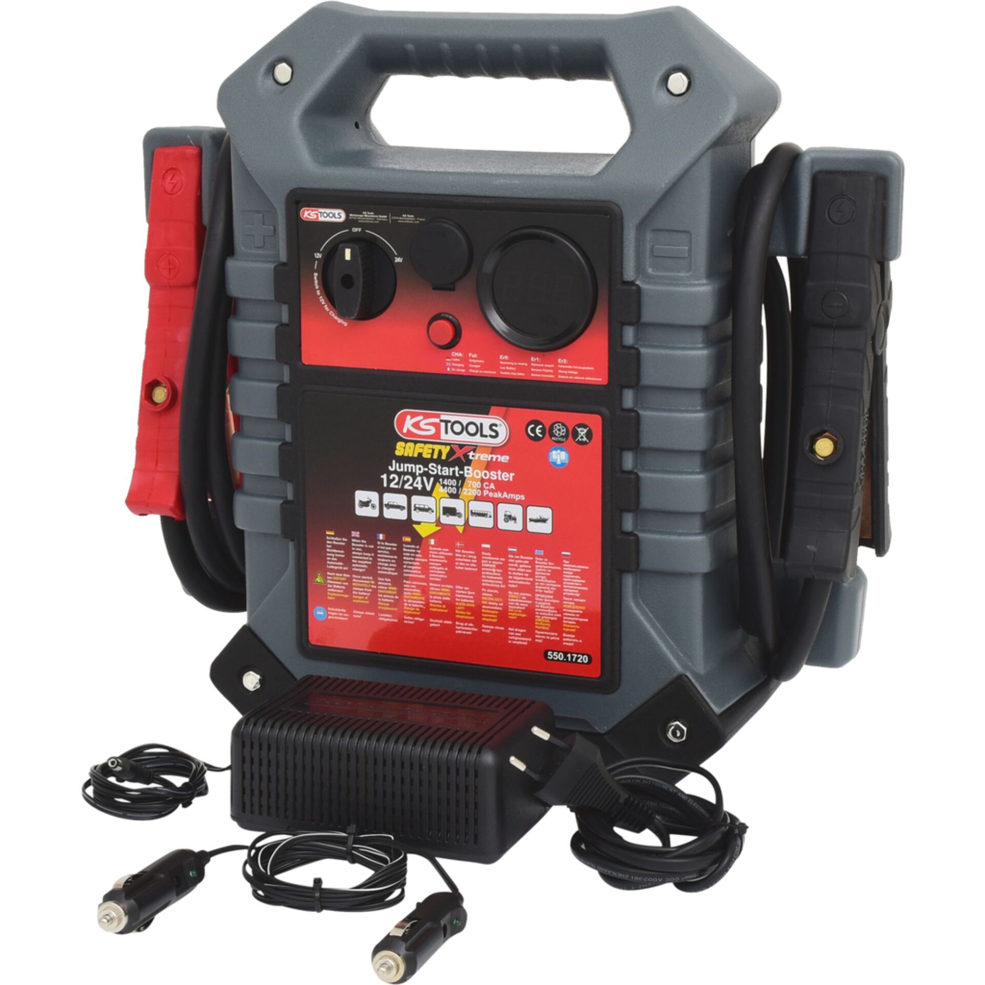 Sprungstarter, Auto-Starthilfe, 12/24V, Sicherheits-Booster, Kabel inklusive