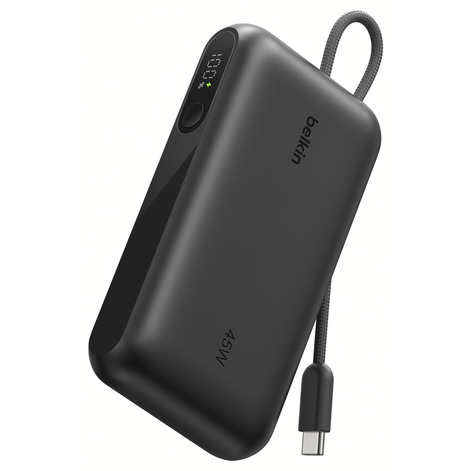 Powerbank, USB-C, Dunkelgrau, Schl_fcsselanh23, Digitale Anzeige
