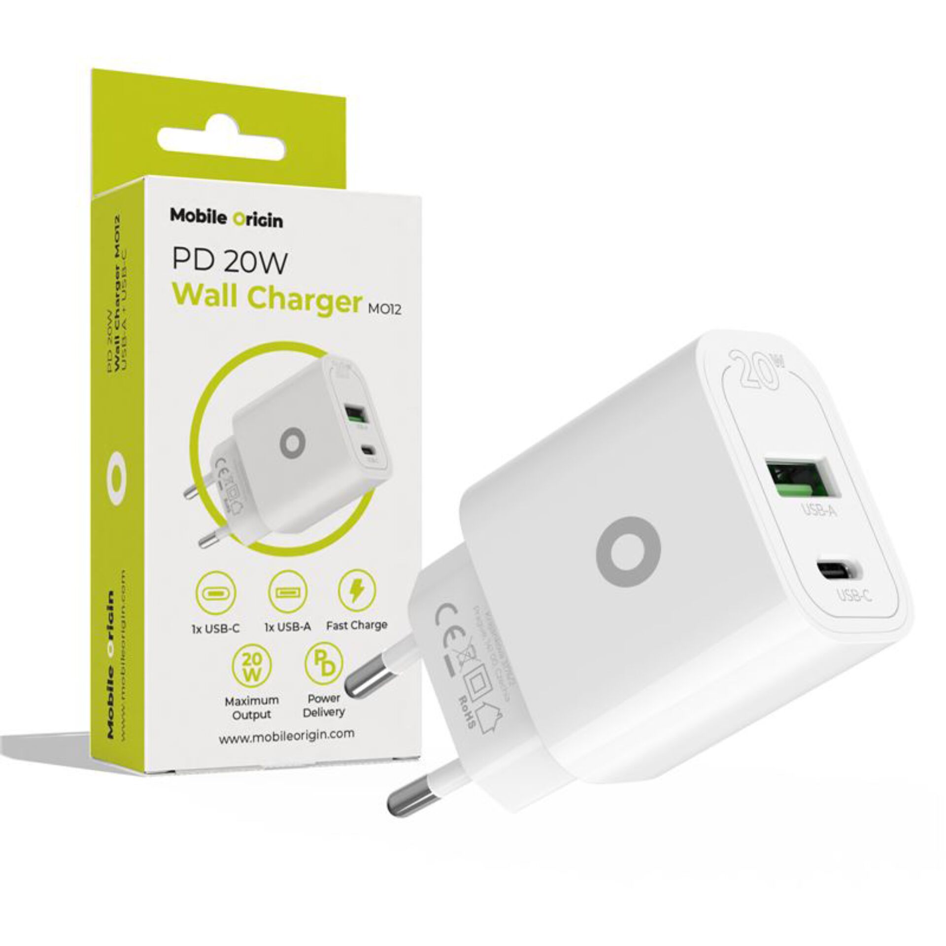 Wandladegerät, PD 20W, USB-C, USB-A, kompakte Ladestation