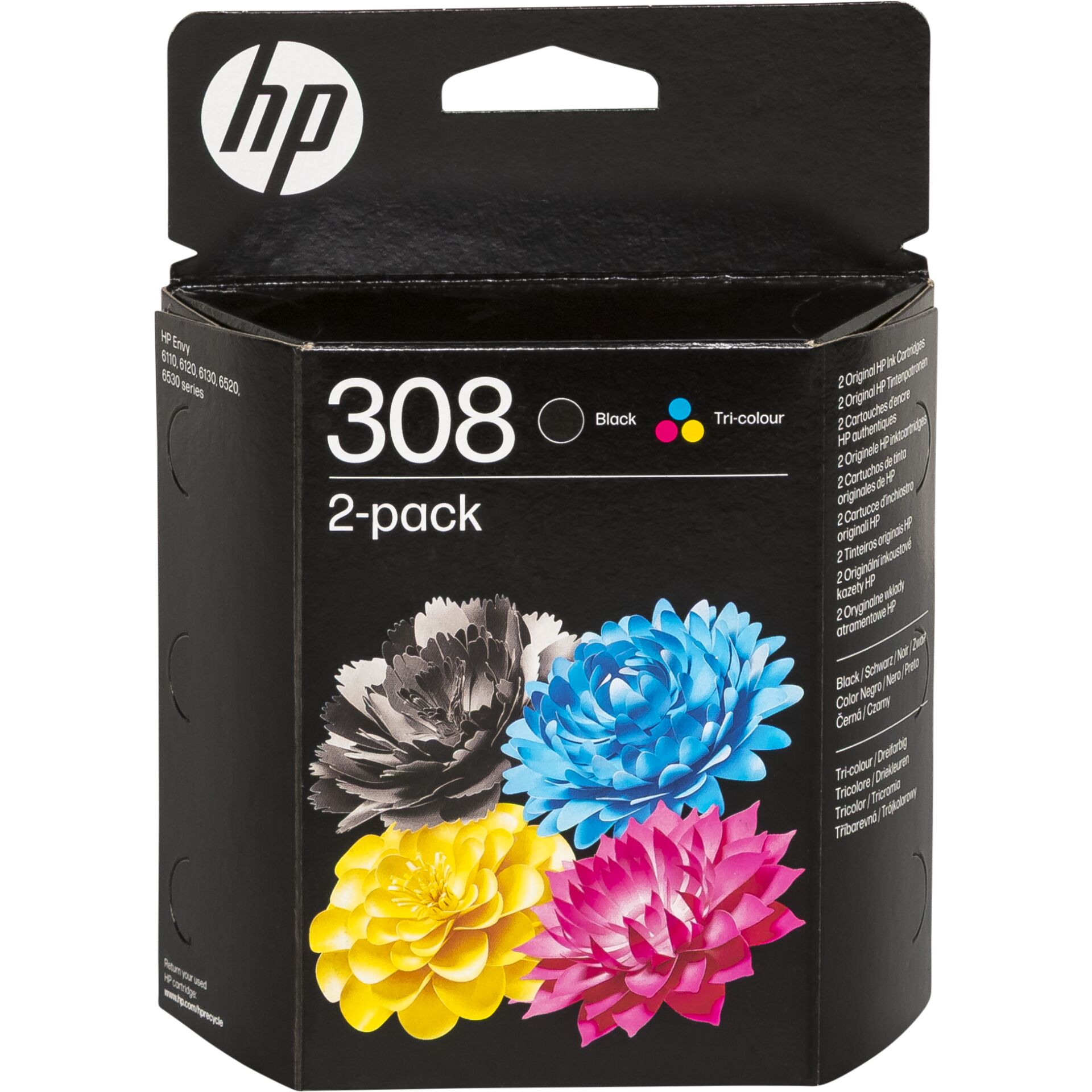 Tintenpatronen, HP 308, 2er Pack, Tri-Color, Schwarz