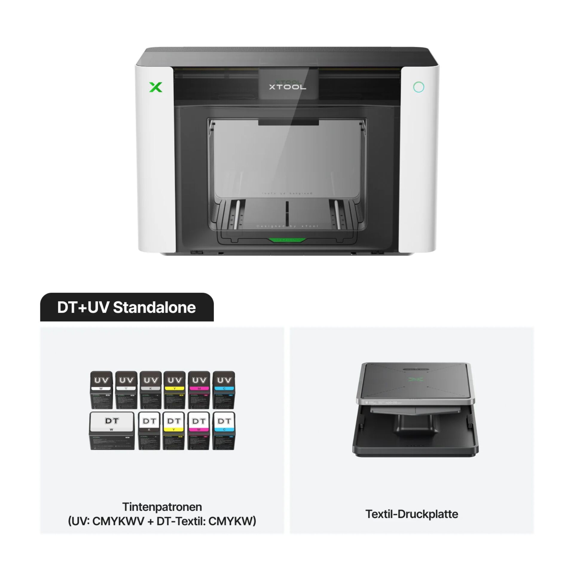DT+UV Standalone, Tintenpatronen, Textil-Druckplatte, UV-Kassette, DT-Textildruck