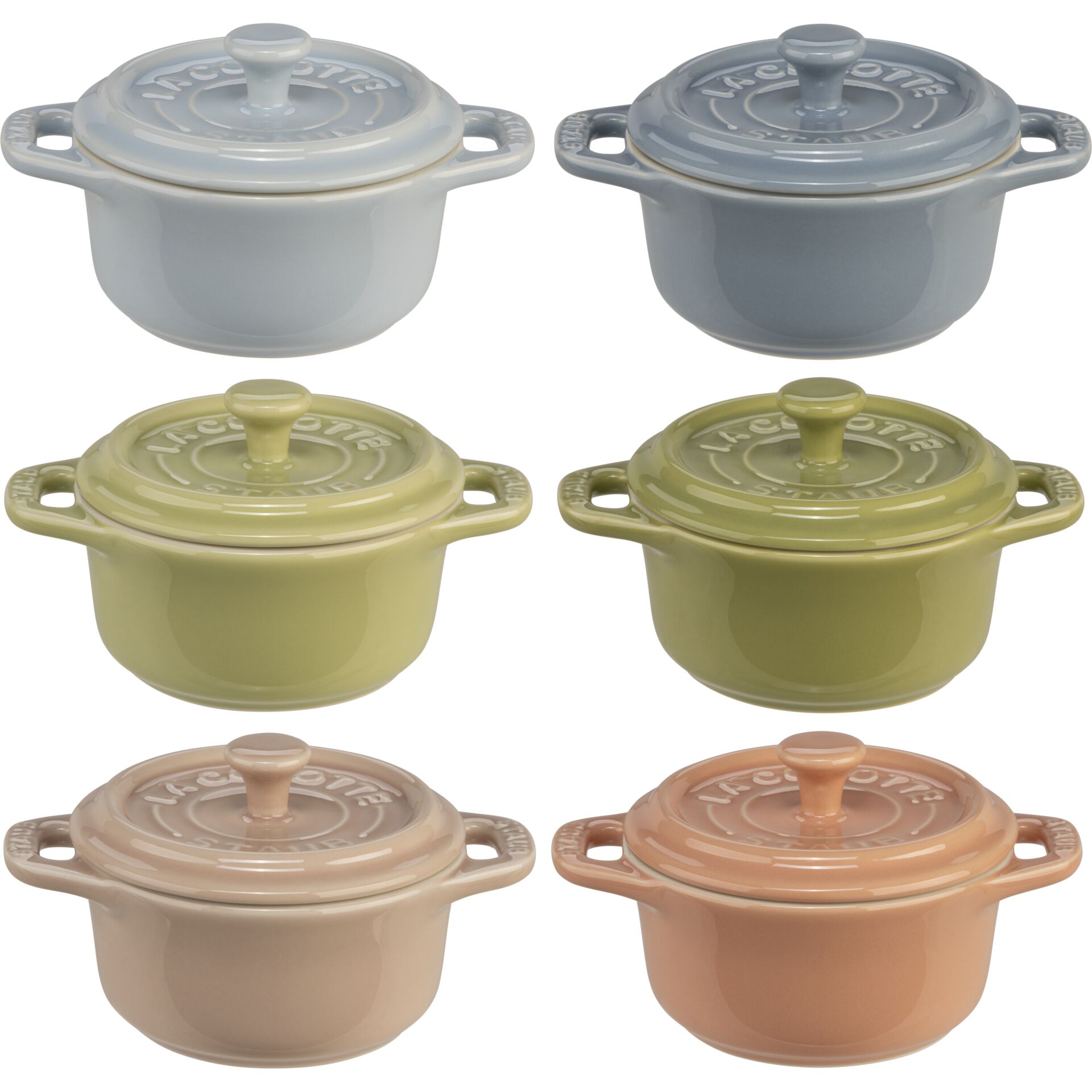 Mini cocotte, Kasserolle, Miniature Topf, Graublaues Blau, Set aus 6 Farben