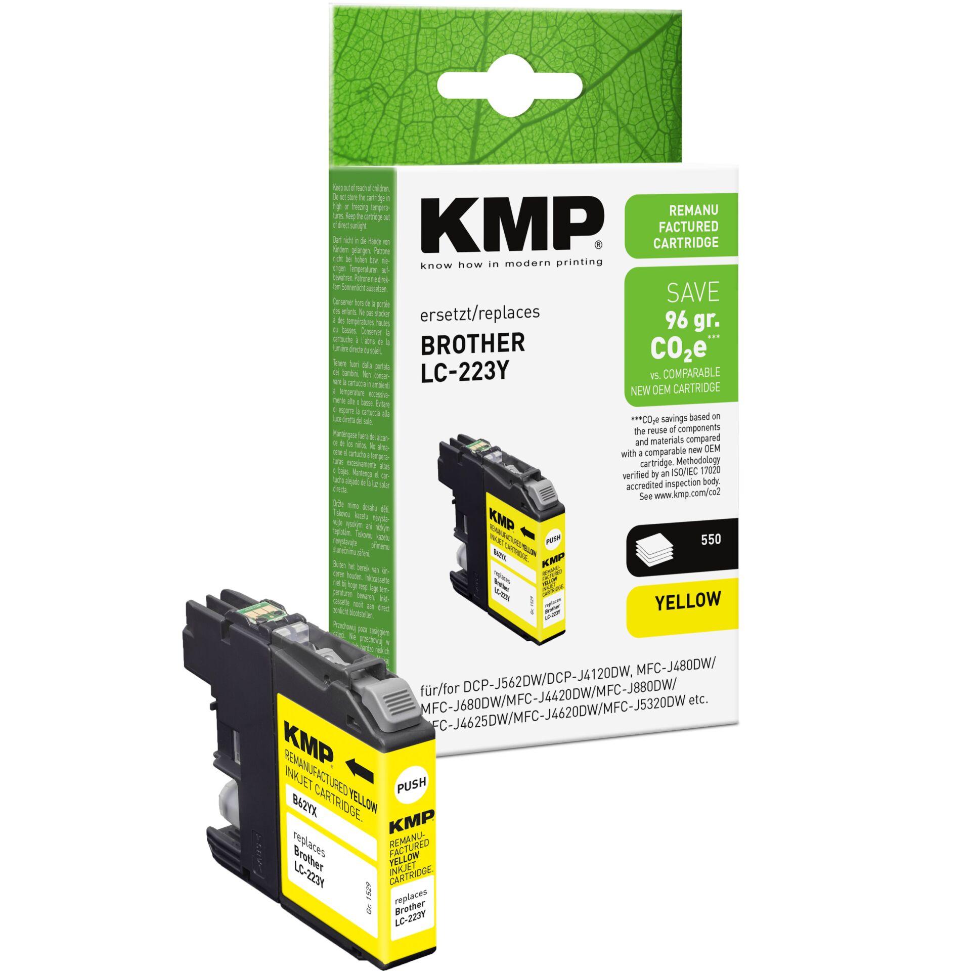 Adapter, Elektronik, Computer-Ausrüstung, Computerausrüstung, QR-Code, Tonerpatrone, Tintenpatrone, Gelb, Brother LC-223Y, KMP kompatibel