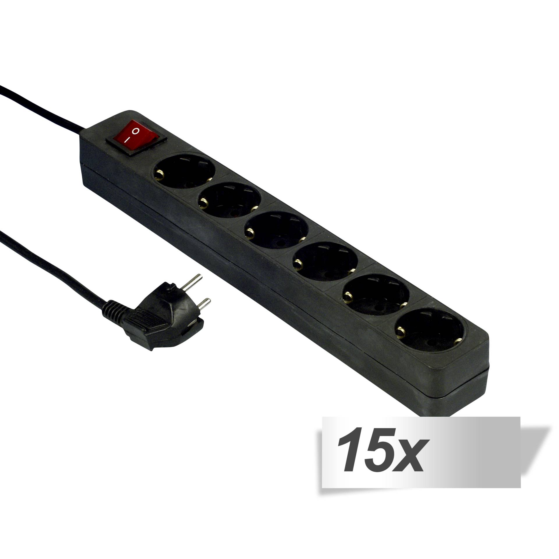 15x REV Tischsteckdose 6-fach  1,4 m mit Schalter schwarz