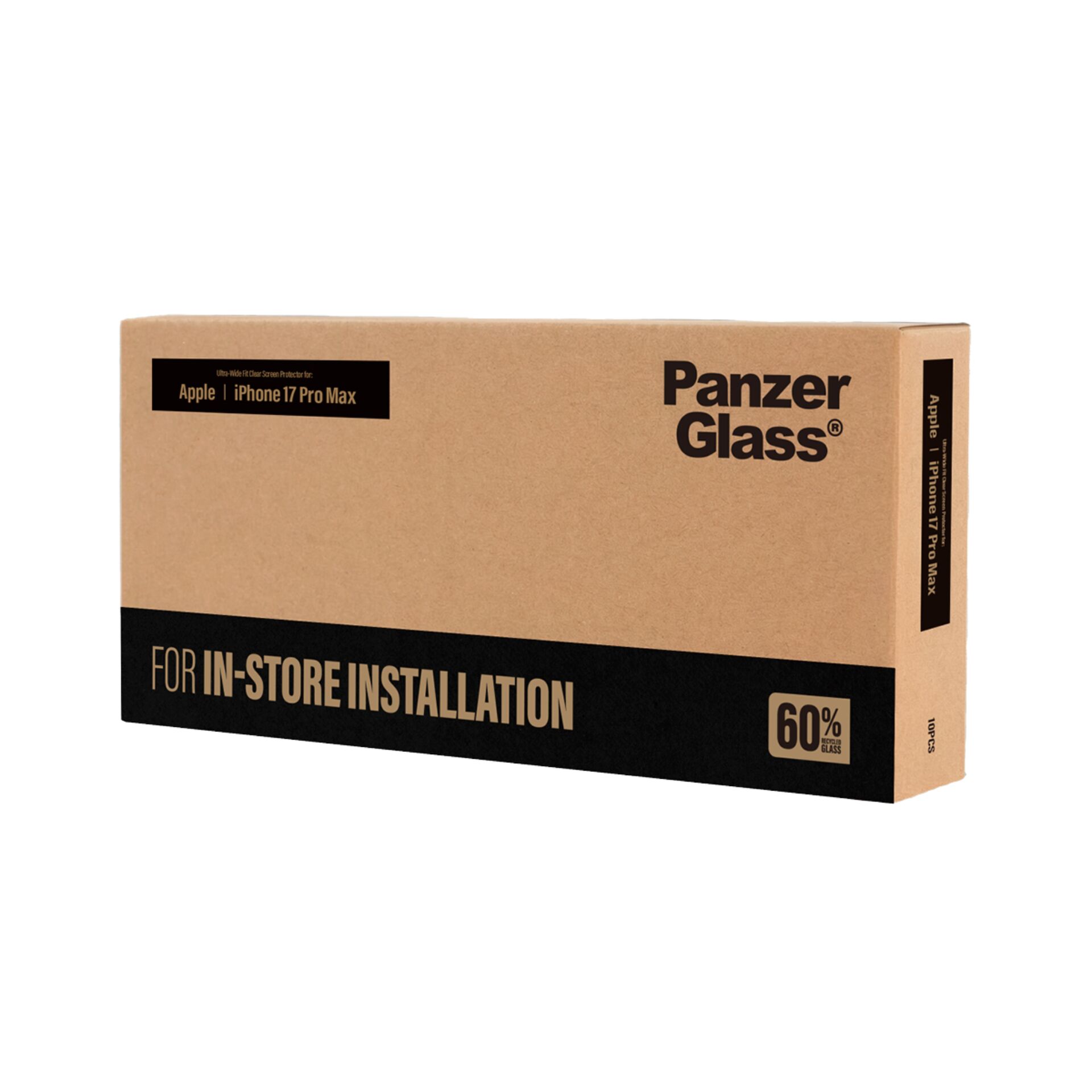 22:00, Panzer Glass, In-store installation, Glass screen protector, iPhone 17 Pro Max, 60% brightness filter