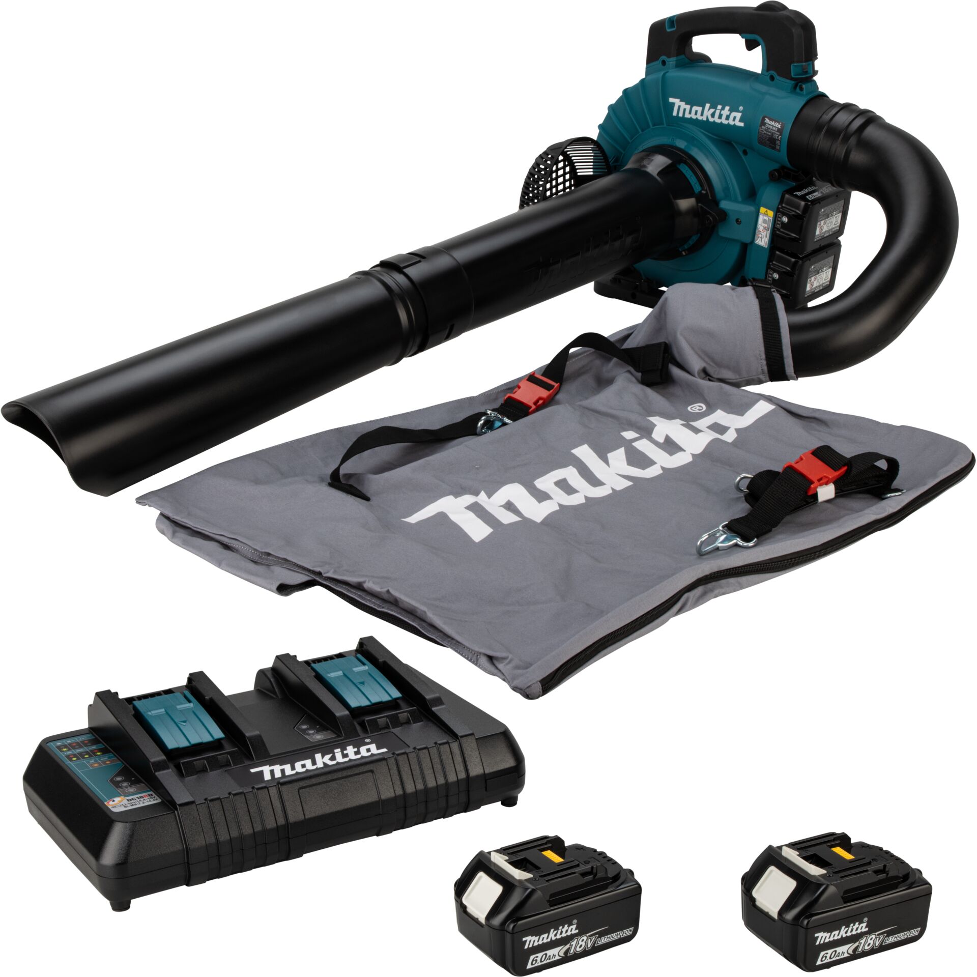 Taillenkopfbesen?, Luftstrom-Blasengebtr, Säulenstaubsauger?, Bläser, Akkusatz, Luftausstoß, Heckdüse?, Makita