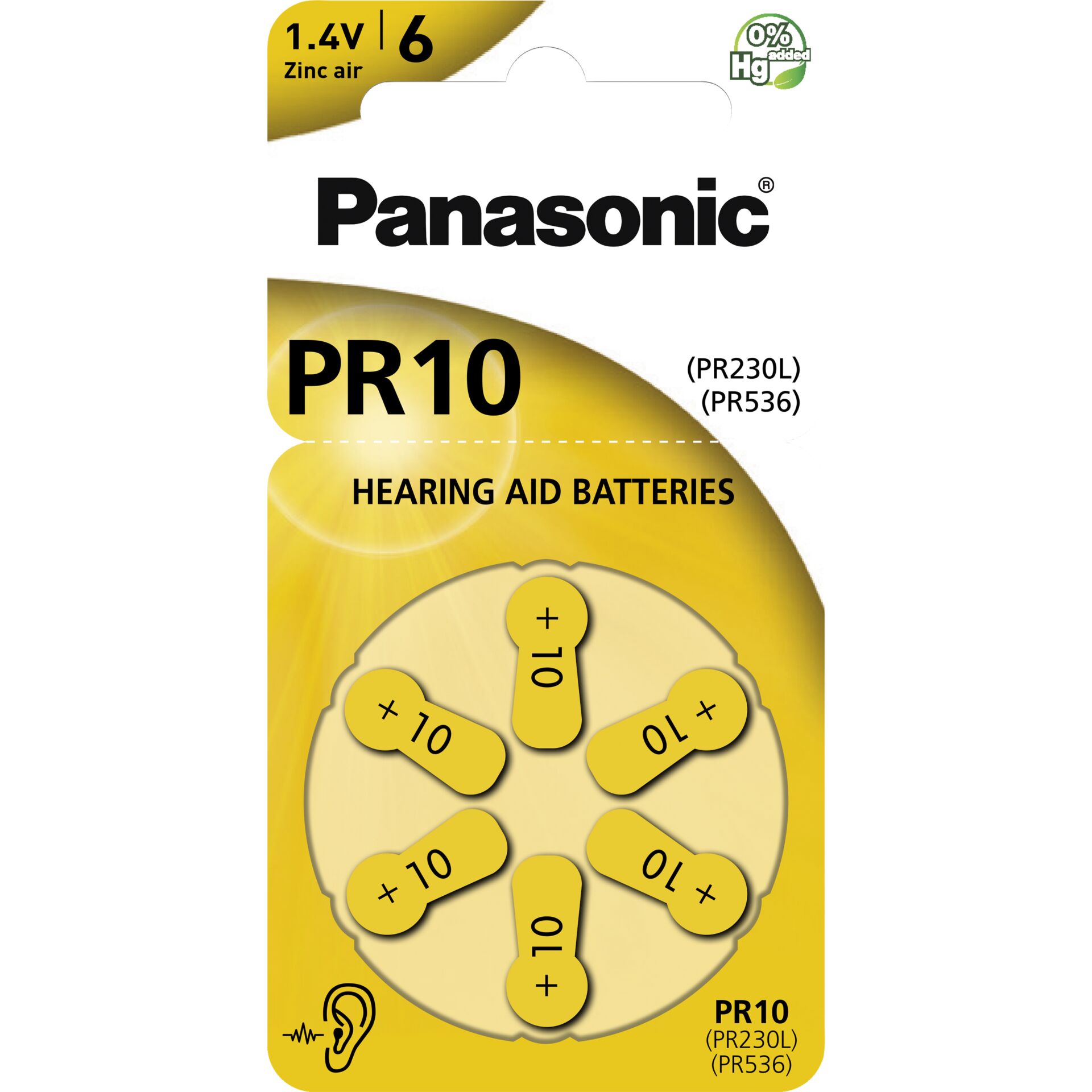 Panasonic PR 10 Hörgerätezellen  Zinc Air 6er Rad