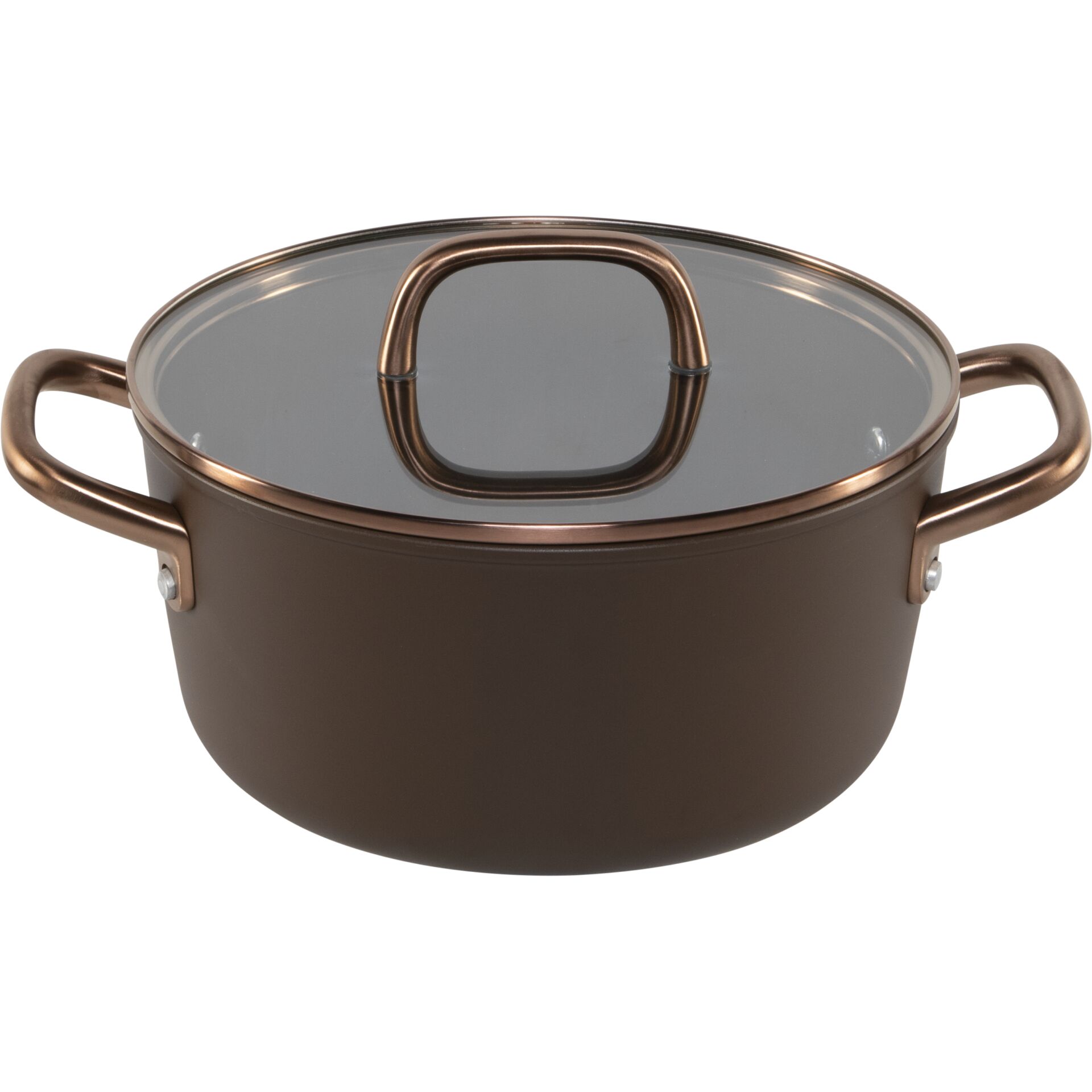 Bräter, Topf, Glasdeckel, Metallgriffe, Kupferfarben