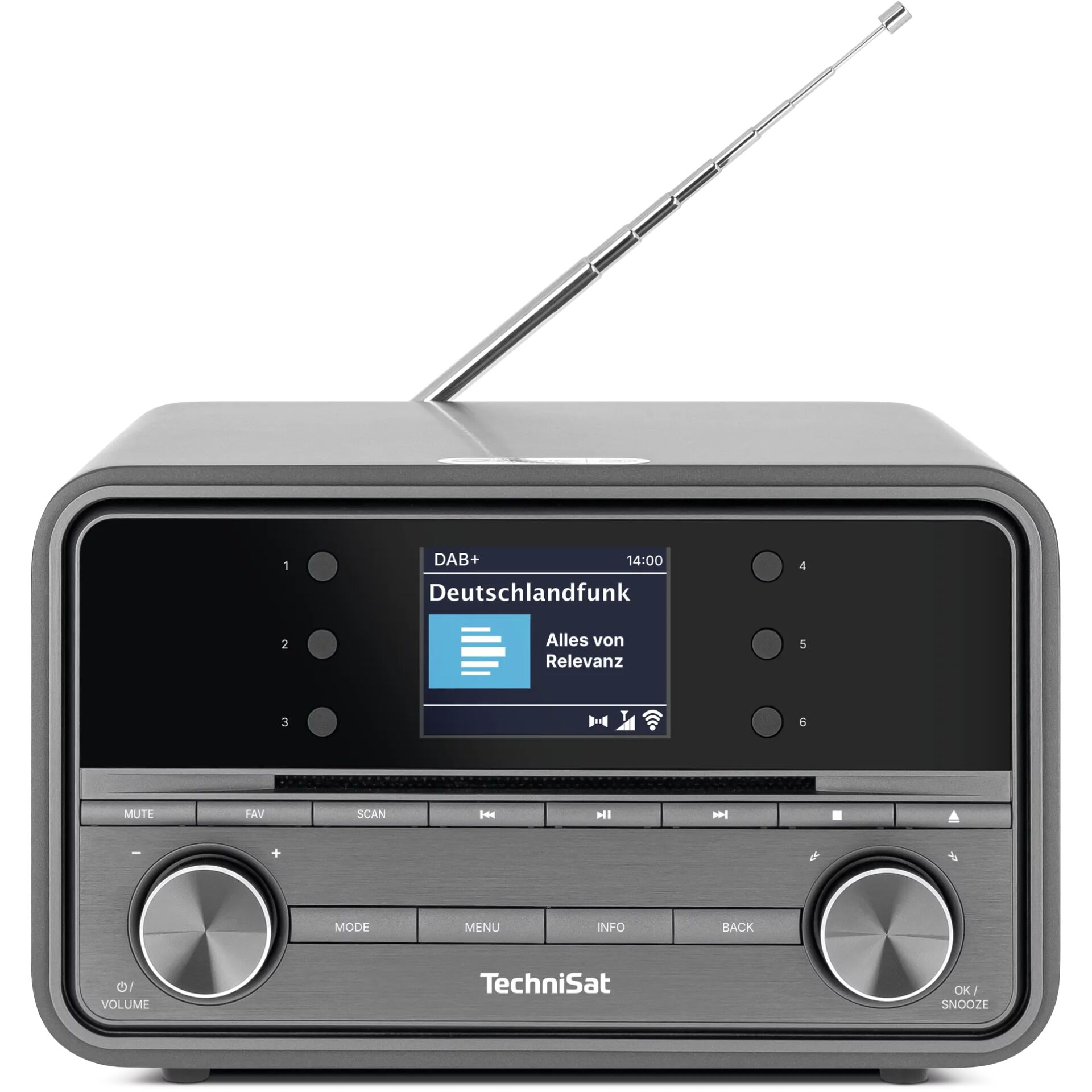 DAB+ Radio, Digitalradio, Teleskopantenne, LCD-Display, Grau-schwarz