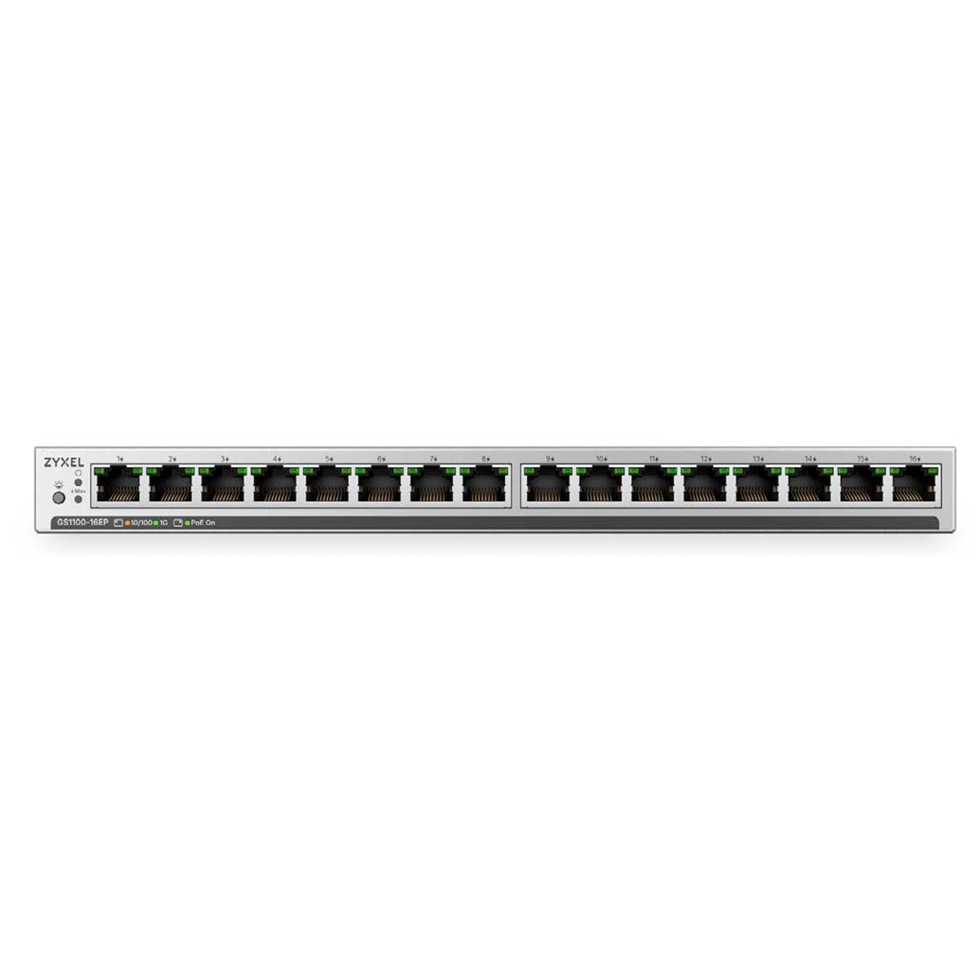 Netzwerk-Switch, 16 Ethernet-Ports, PoE-Switch, Gigabit-Ethernet, Metallgehäuse