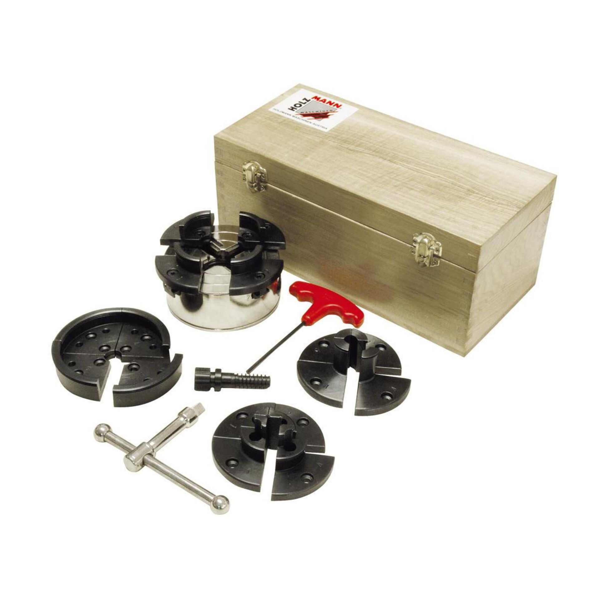 Drechselspannfutter, Spannbacken-Set, Holzkasten, Metallwerkzeug, Drehbankzubehör