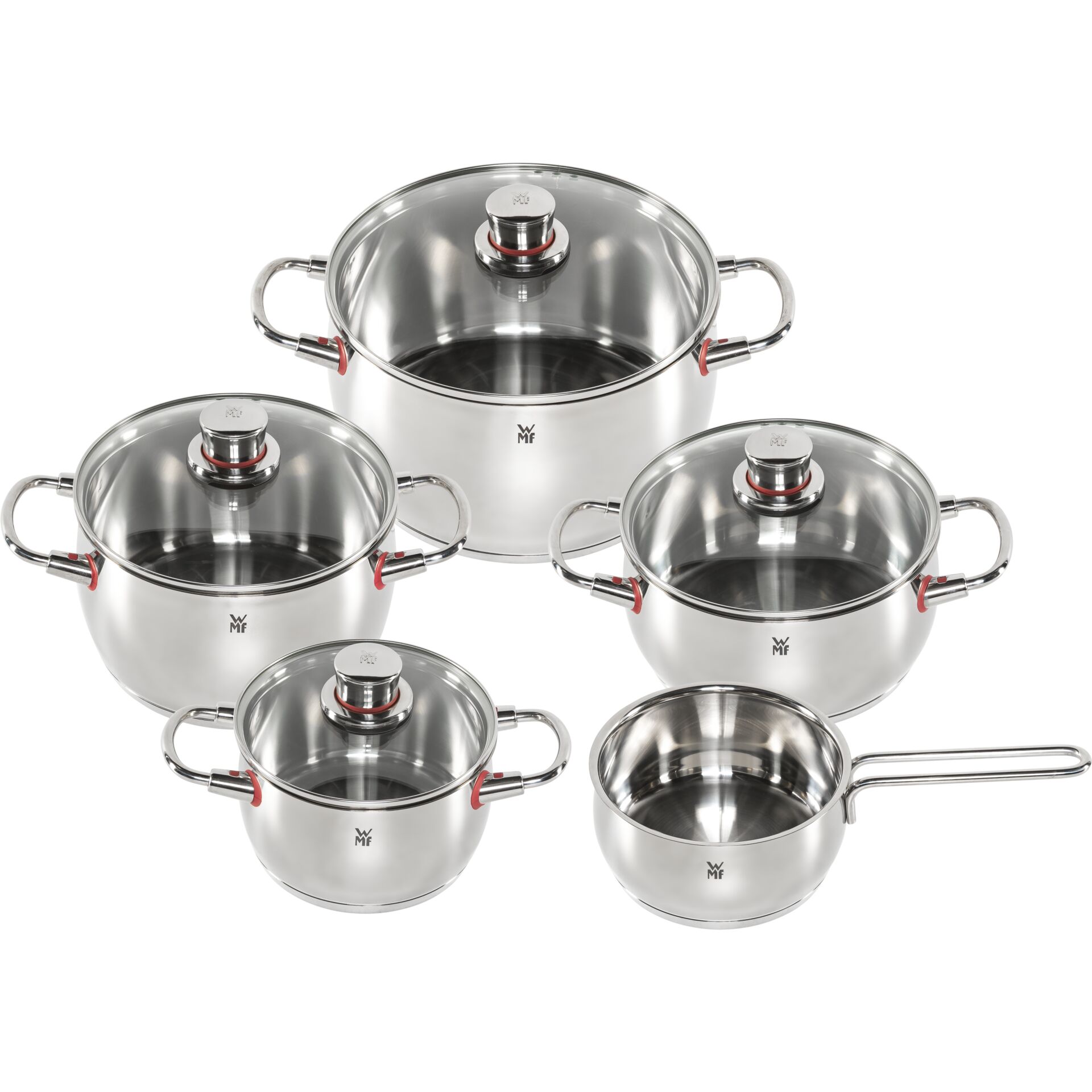 Kochtopf-Set, Stielkasserollen, Edelstahl, Spülmaschinenfest, Glasdeckel