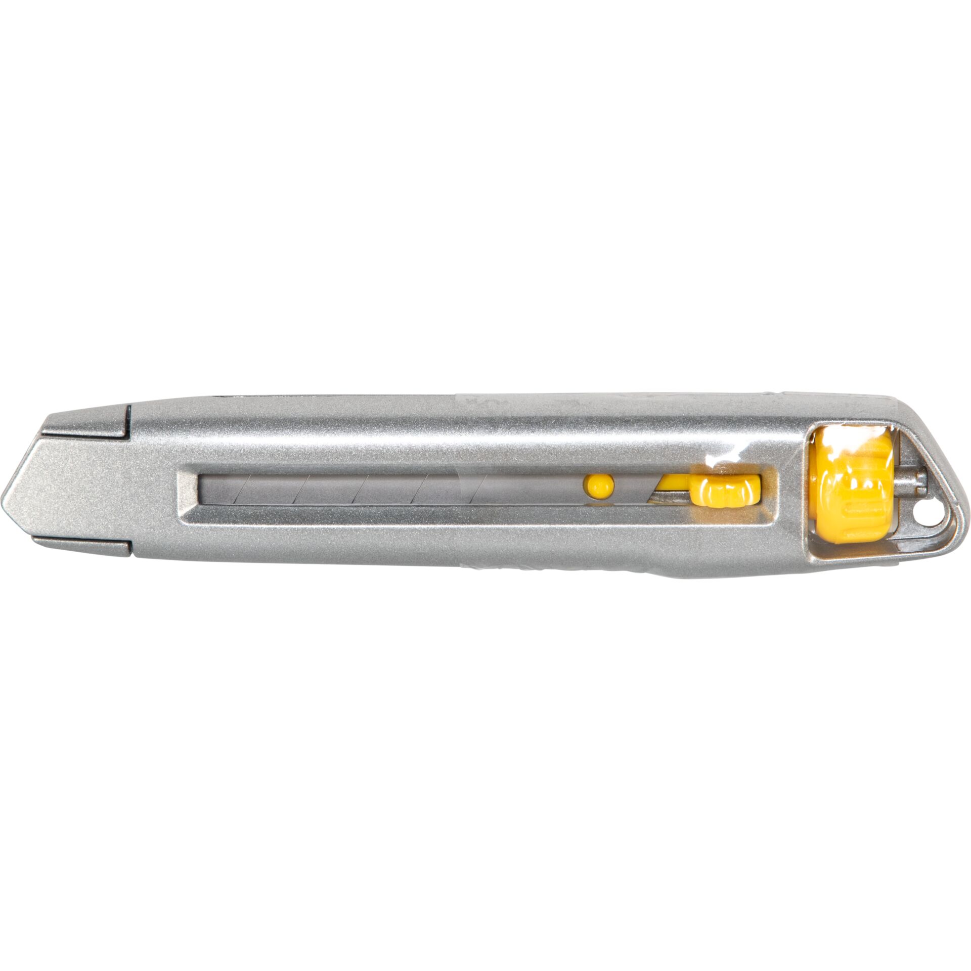Utility knife, verstellbare Klinge, gelber Knopf, schwarzes Gehäuse, Gleitmechanismus, X-Acto Messer, Universalmesser, gelber Knopf, Klingenspanne, Metallkörper