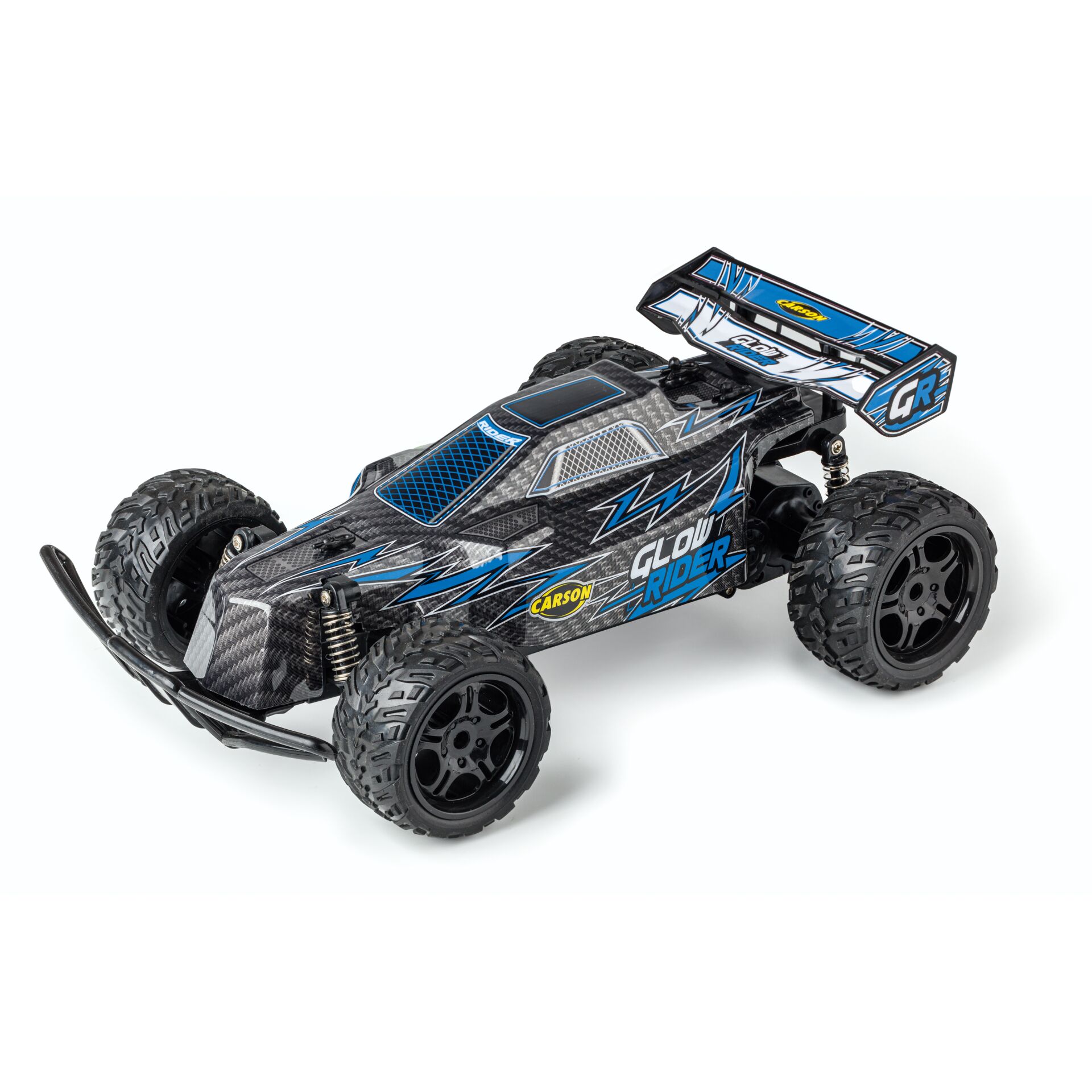 RC-Car, Off-road, Kohlenstoffoptik, Blauakzent, Heckflügel