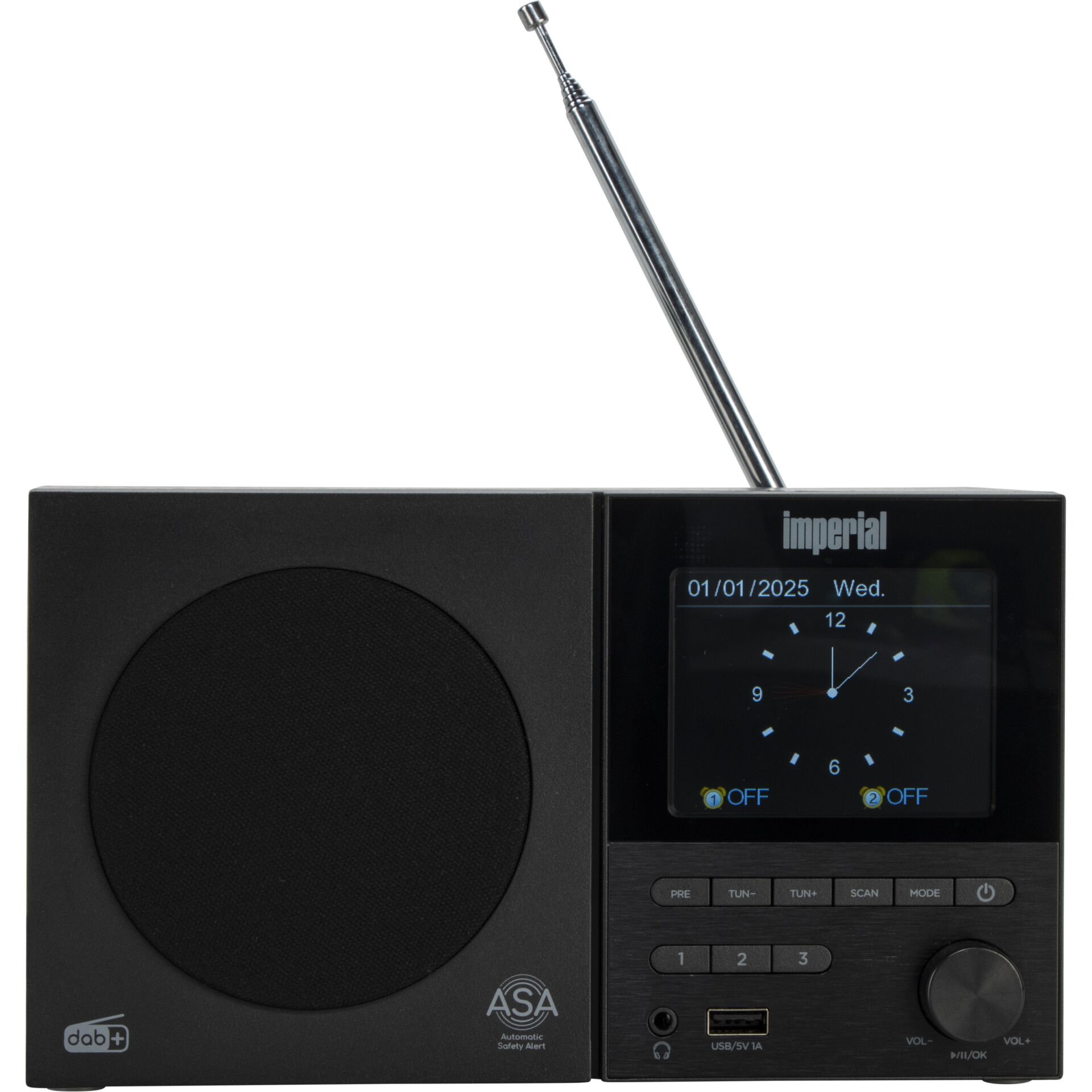 DAB+ Radio, Schwarz, Uhrenanzeige, USB, Antenne