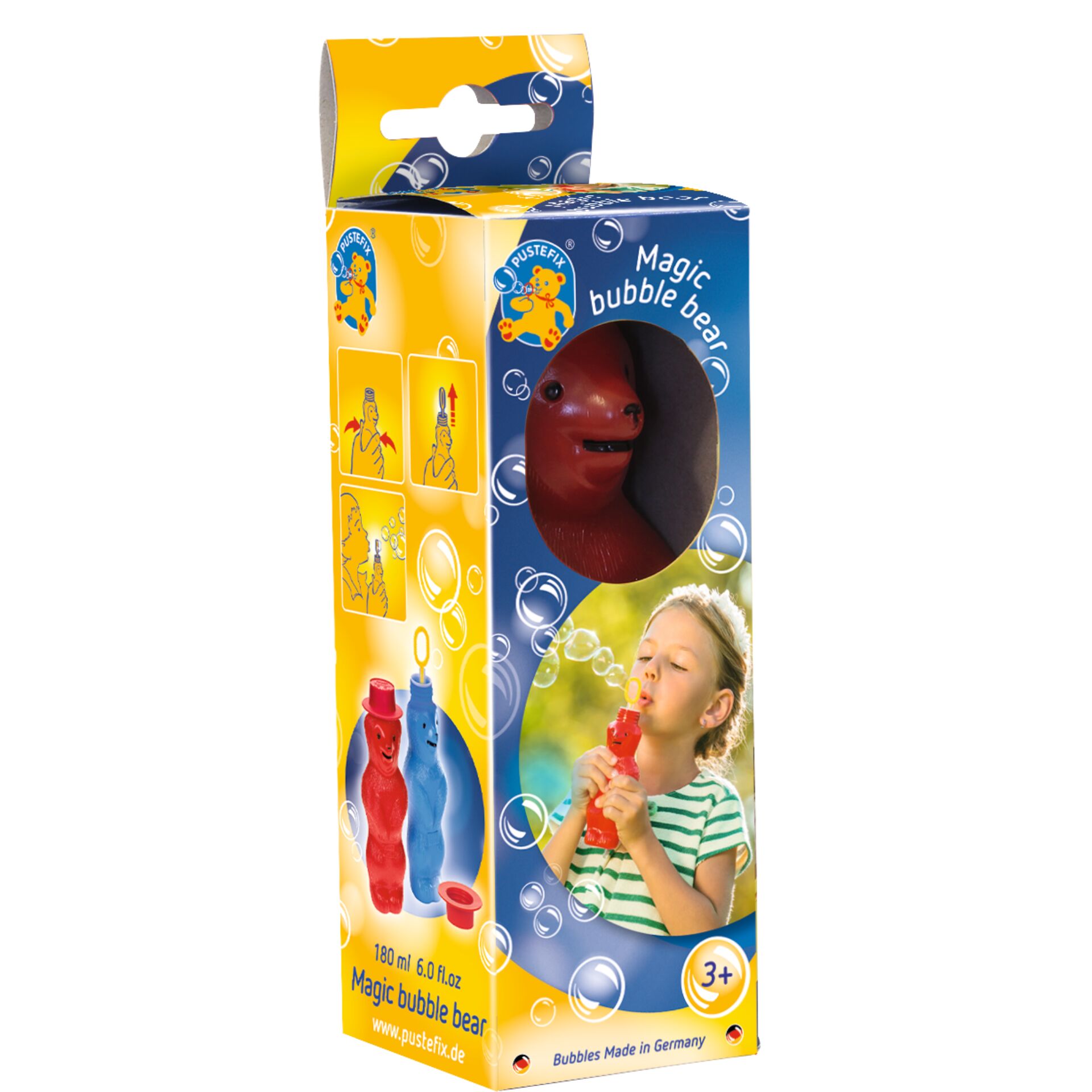 Blasenflasche, Magische Blase, Drück-Spielzeug, roter Bär, Alter 3+