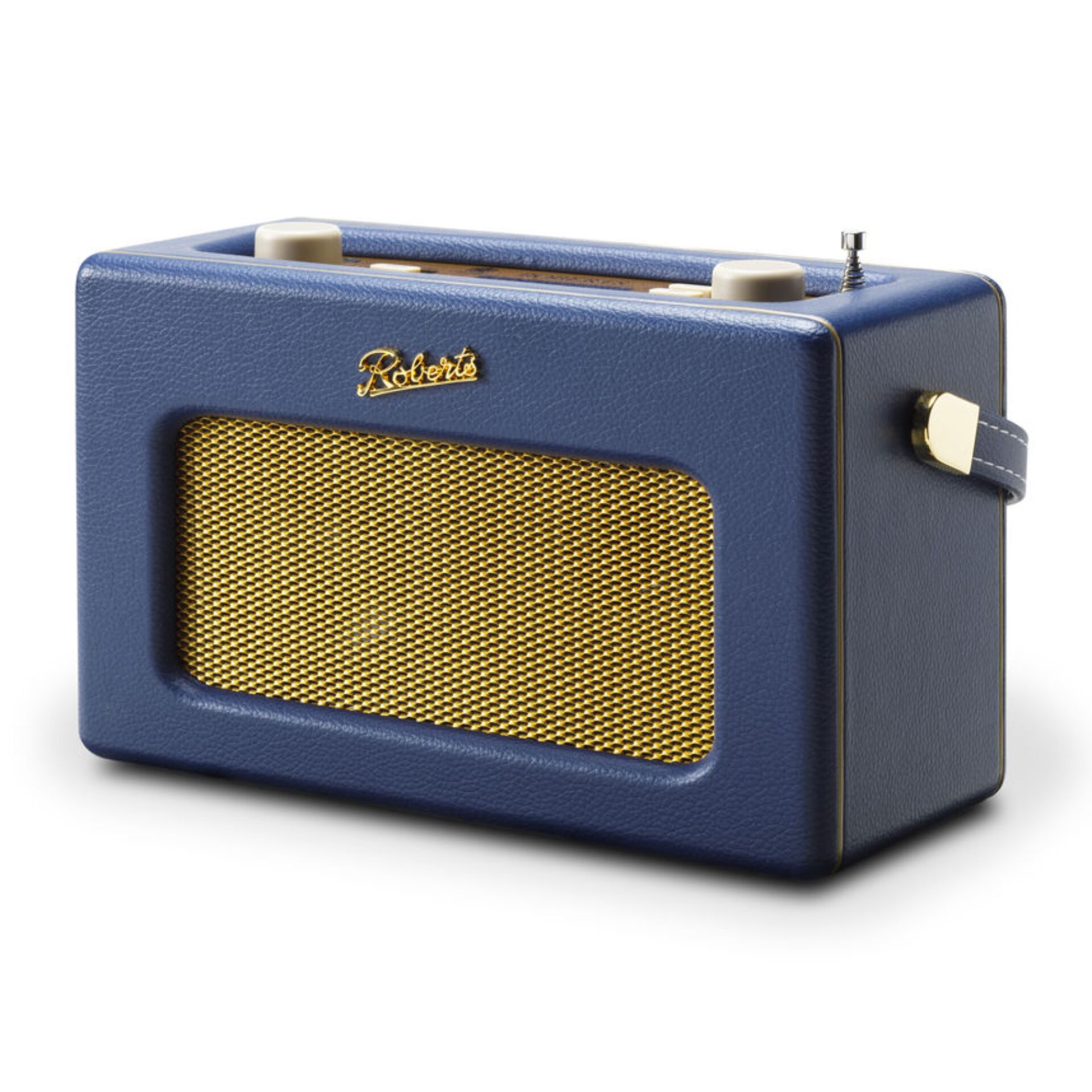 Bluetooth-Lautsprecher, Tragbarer Lautsprecher, Blau, Goldenes Gitter, Leder-Optik