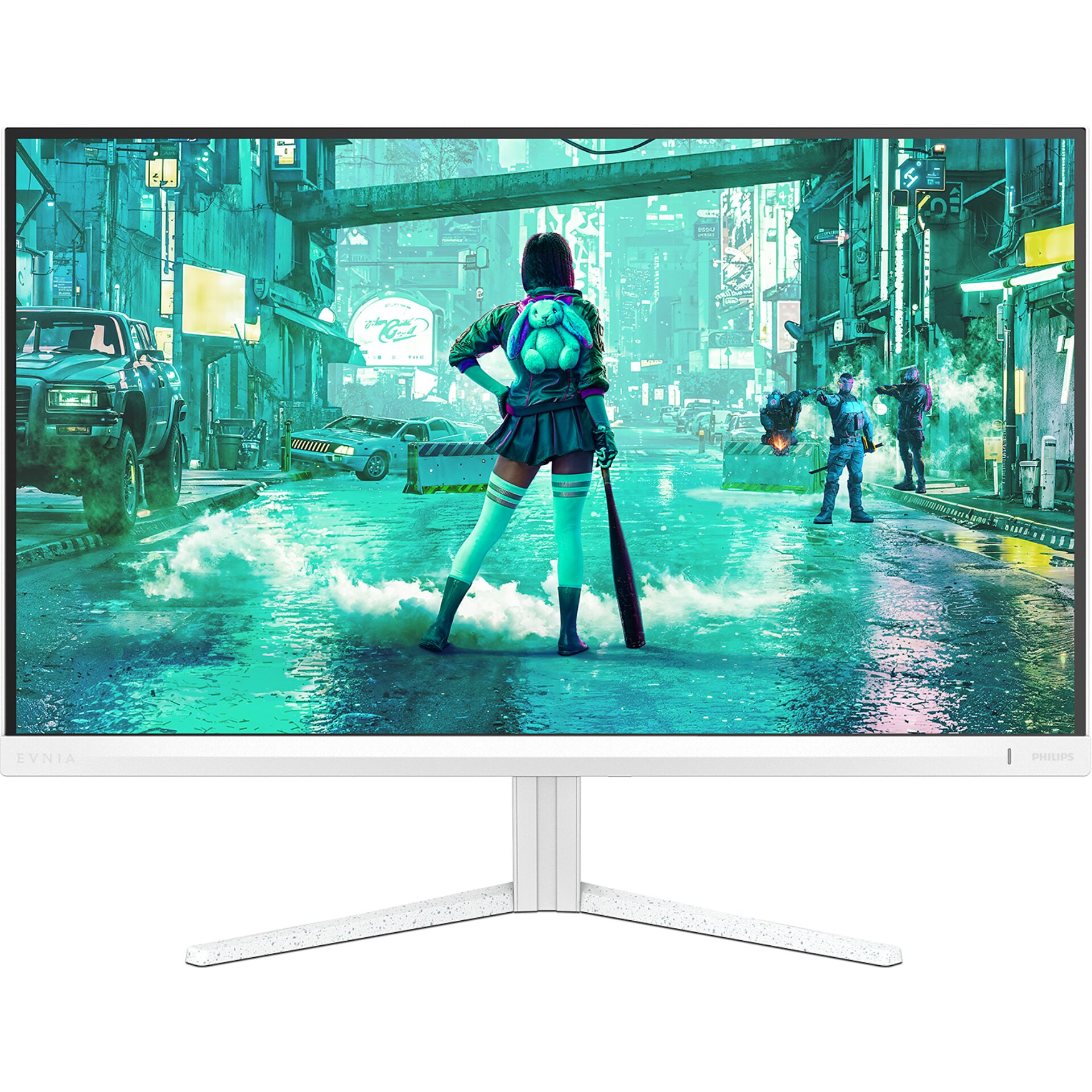 Gaming-Monitor, weißer Rahmen, Standfuß, Breitbildschirm, Philips Evnia