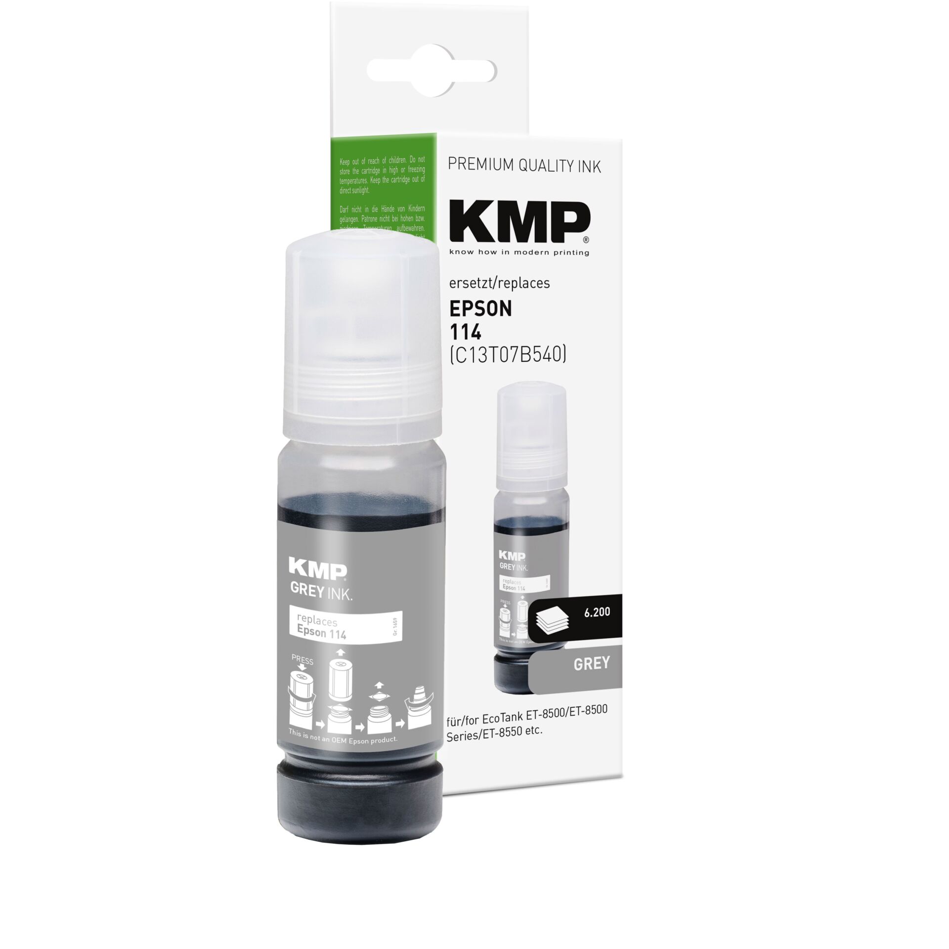 Tintenpatrone, Tinte, Ersatztinte, Epson 114, KMP Grey Ink