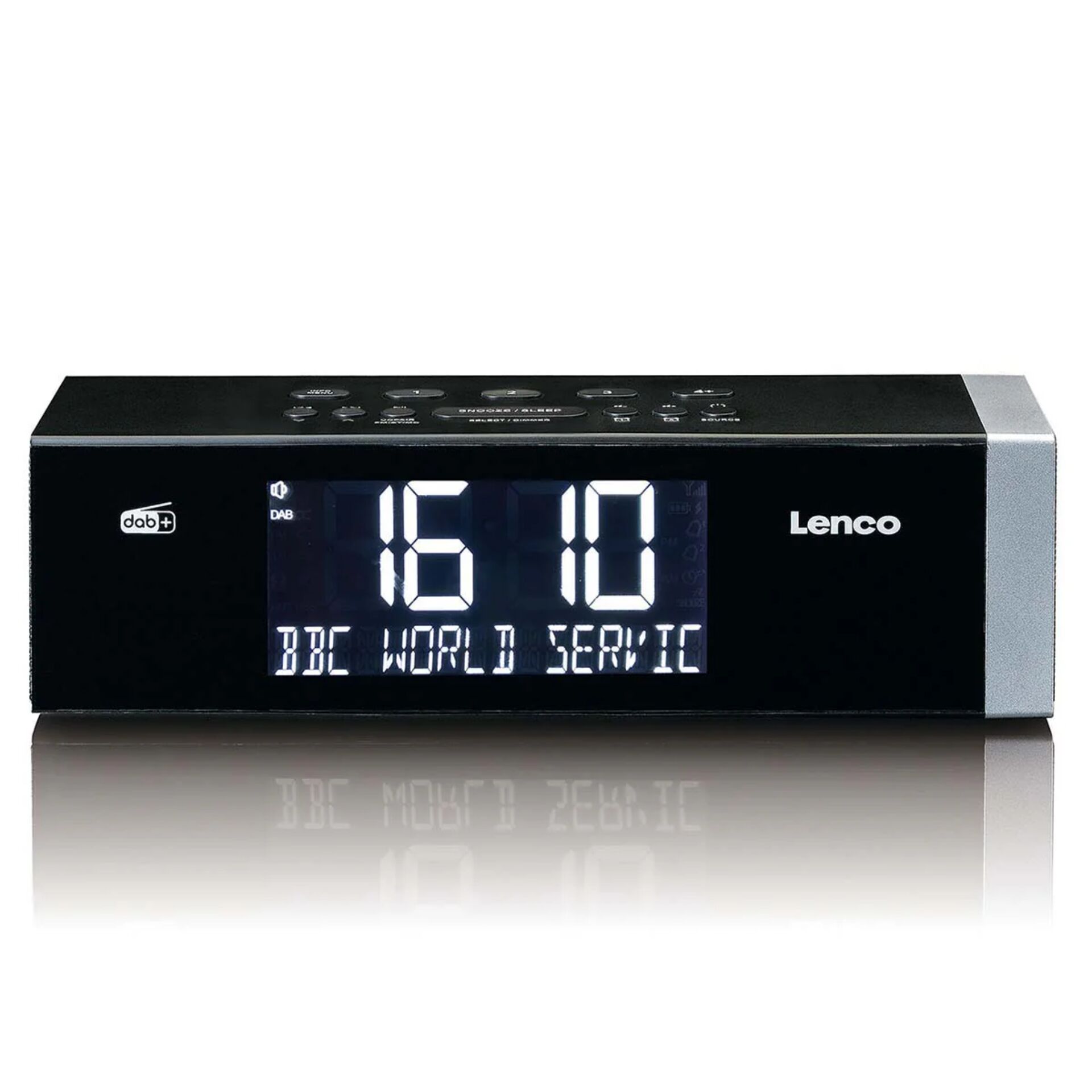 Digitaler Wecker, LED-Anzeige, DAB-Radio, Schwarze Front, Lenco Marke