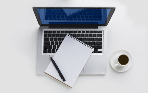 Laptop, Notebook, Tastatur, Kaffee, Notizbuch