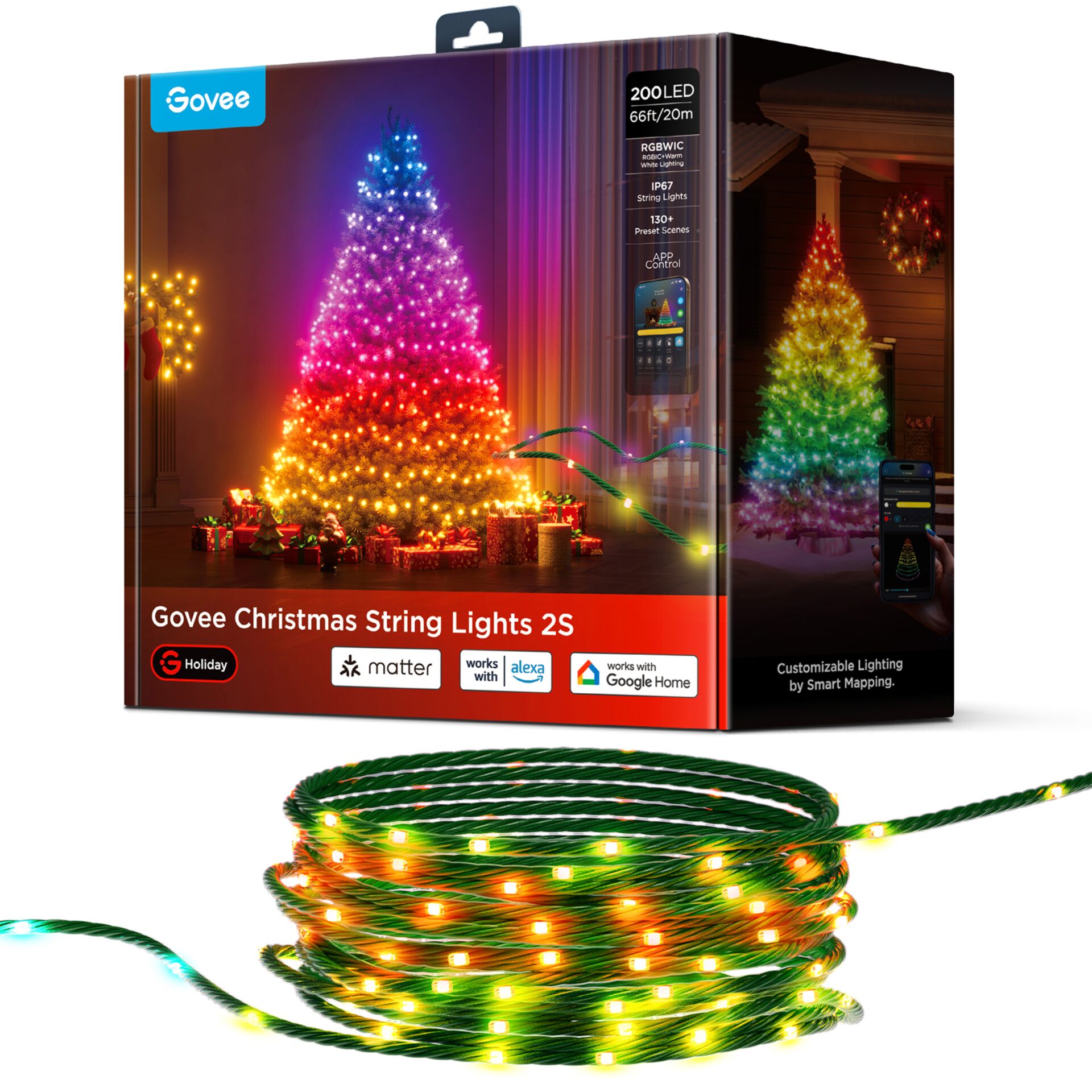 Lichterkette, Weihnachtsdeko, RGB-LED, Spulenlicht, Flexibles Lichtband