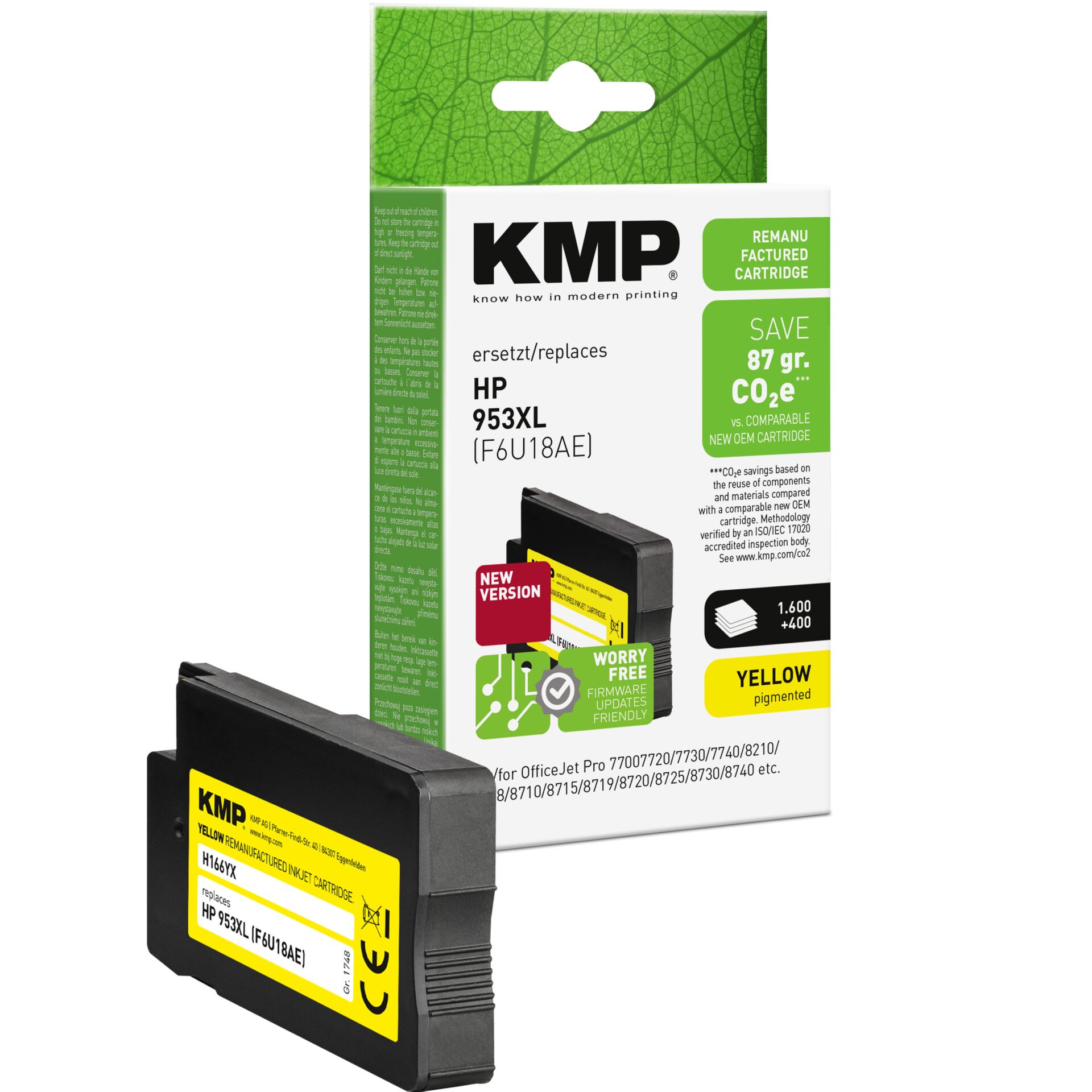 Adapter, Elektronik, Computer-Ausrüstung, Computerausrüstung, QR-Code, Tintenpatrone, HP 953XL, KMP, Gelb pigmentiert, CO2-sparend