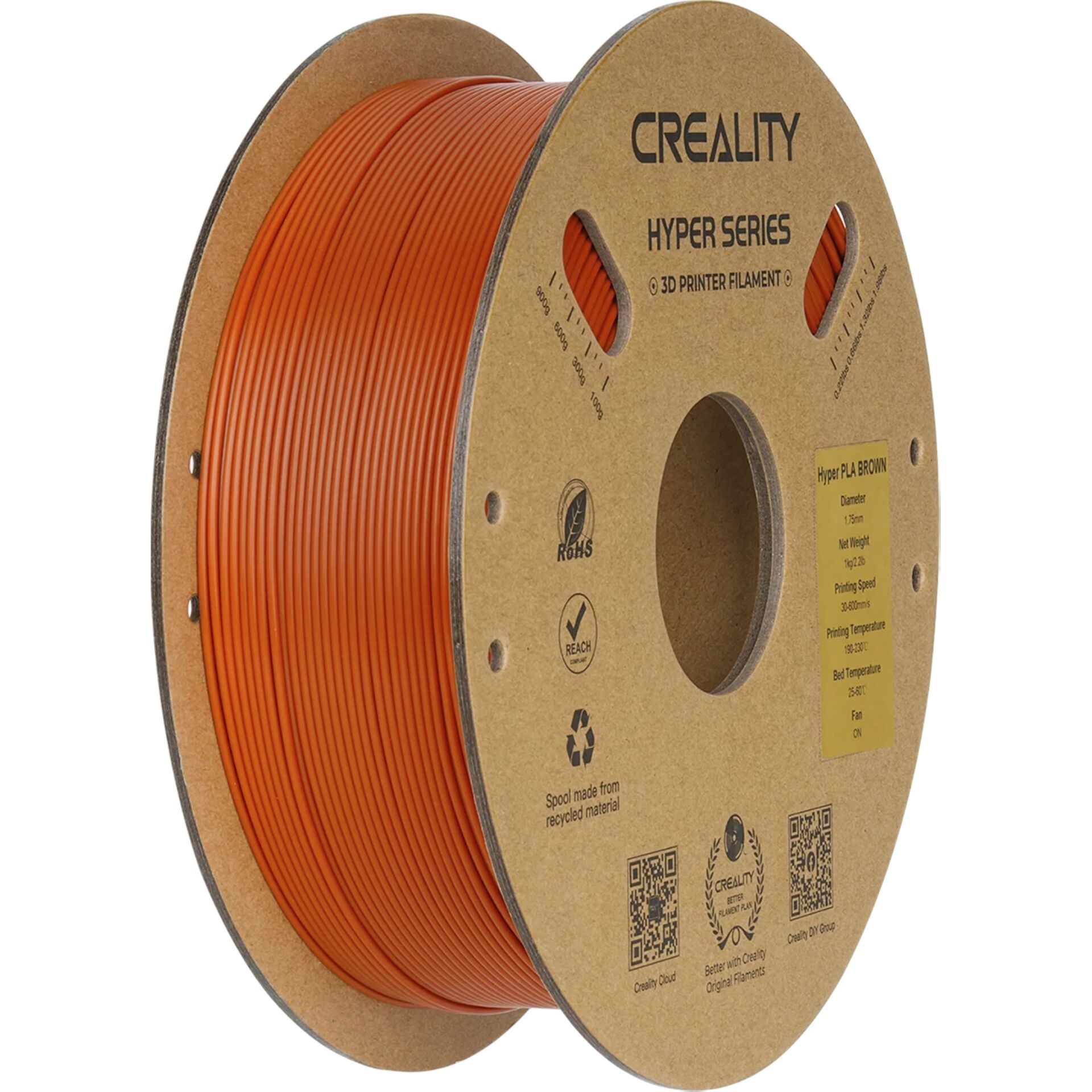 3D-Druck Filament, PLA Braun, Spule, orangene Filament, HYPER SERIES