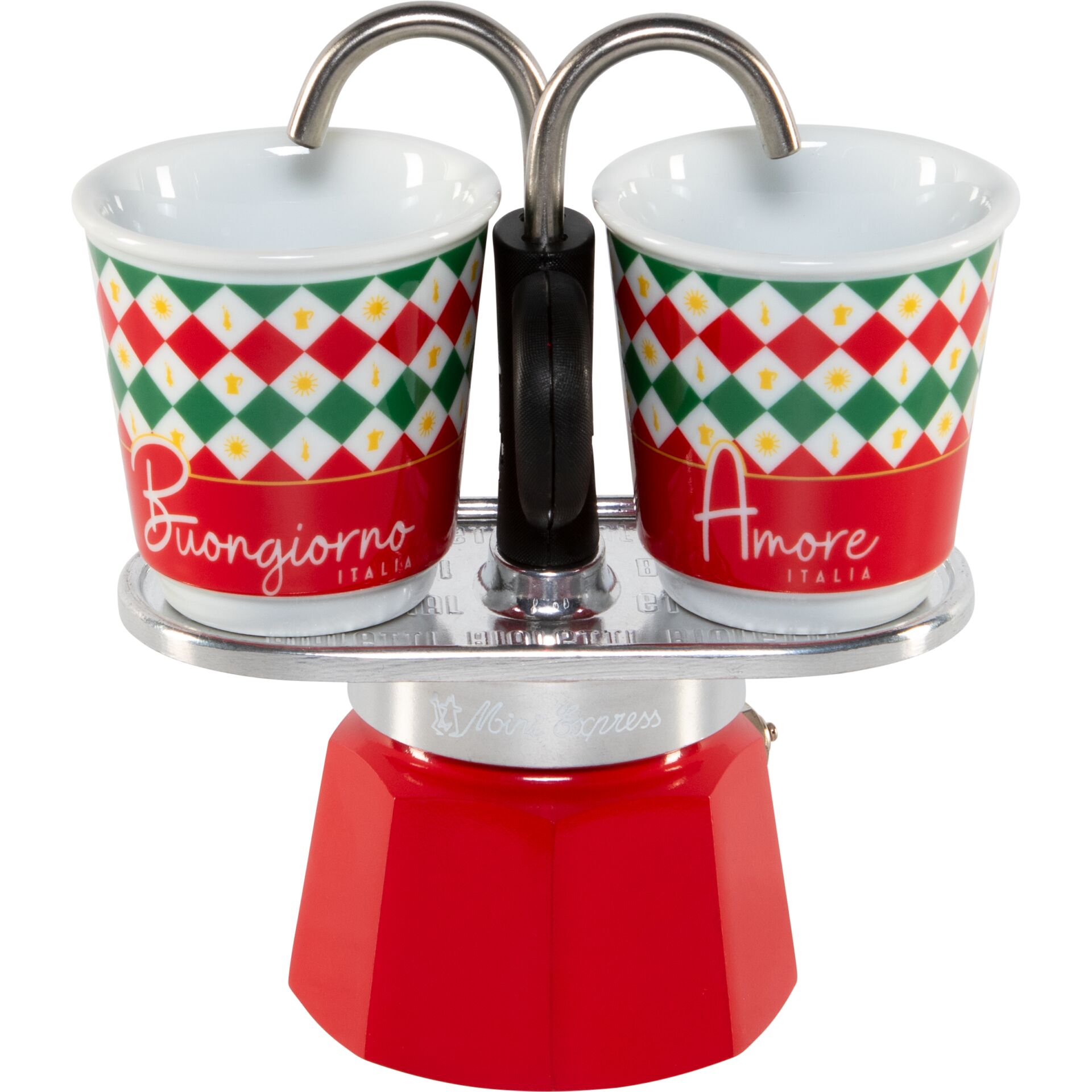 Kaffeemaschine, Mini-Kaffeekanne, Zweier-Set, Rot, Metallbasis