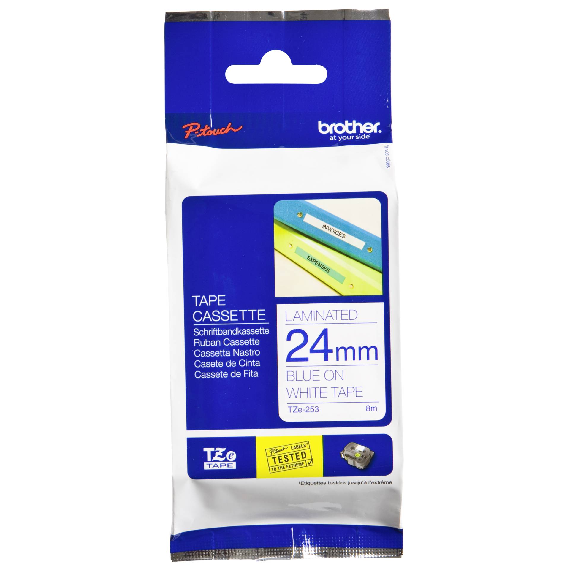 Brother Schriftbandkassette  TZE-253 weiß/blau 24 mm