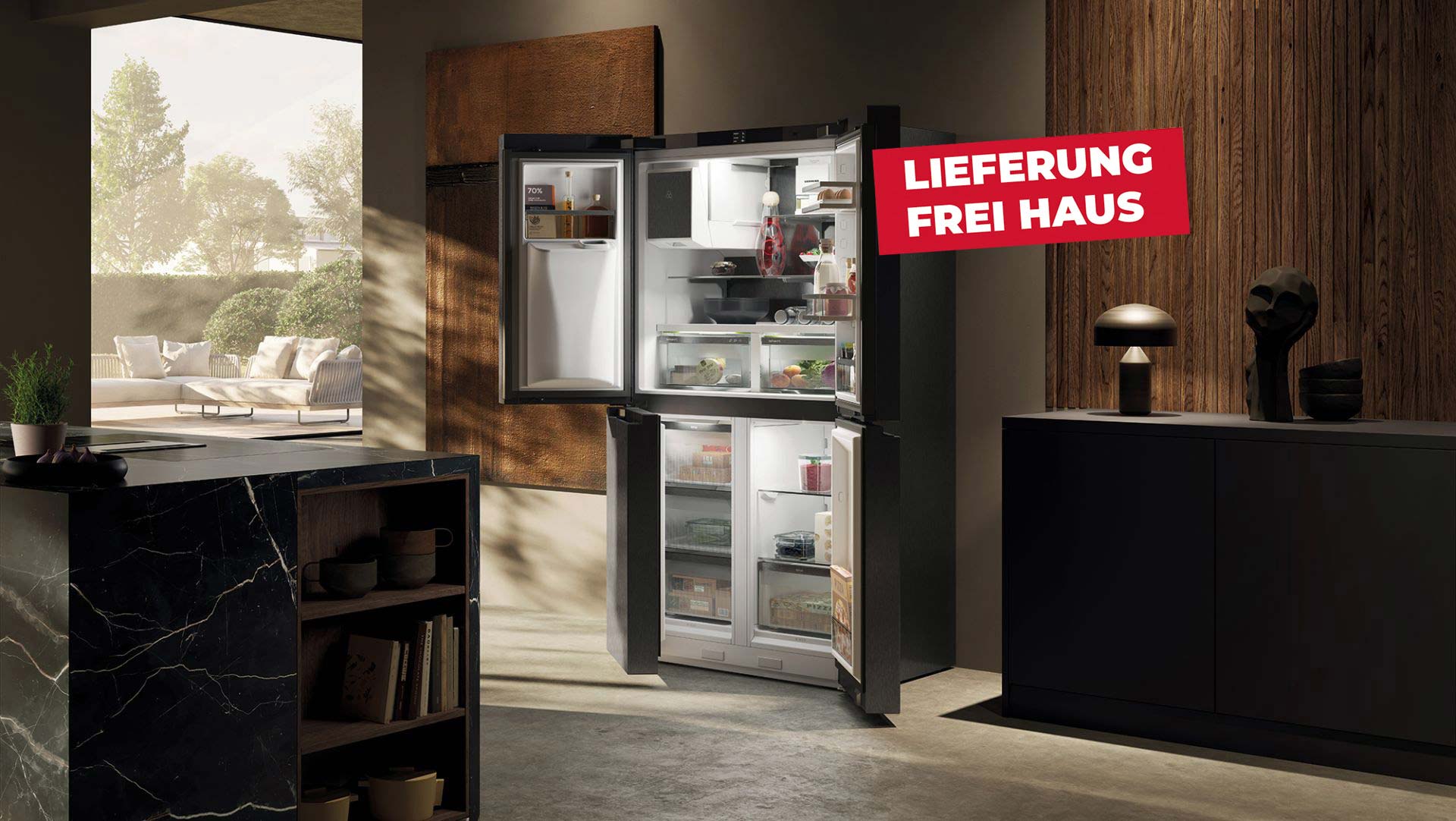 Kühlschrank, Side-by-Side, Schwarz, Edelstahl, Großes Kühlgerät