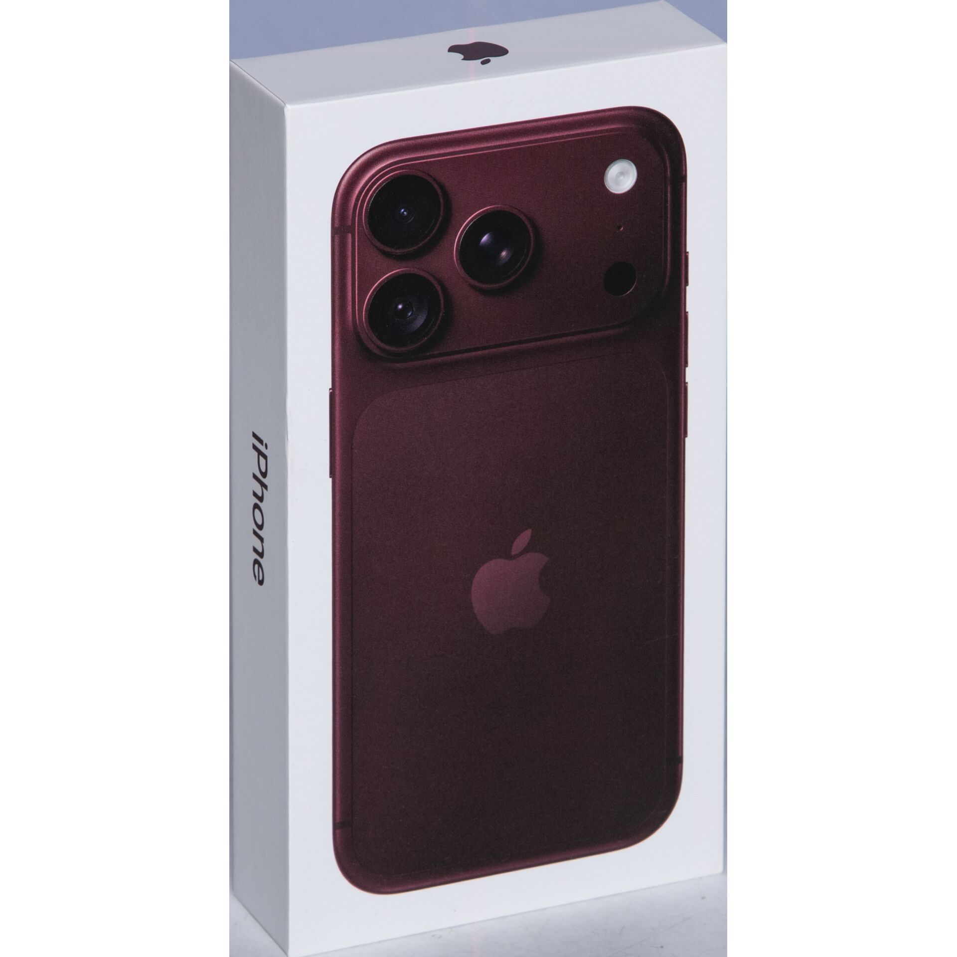 Smartphone, Bordeauxrot, Dreifachkamera, Apple-Logo