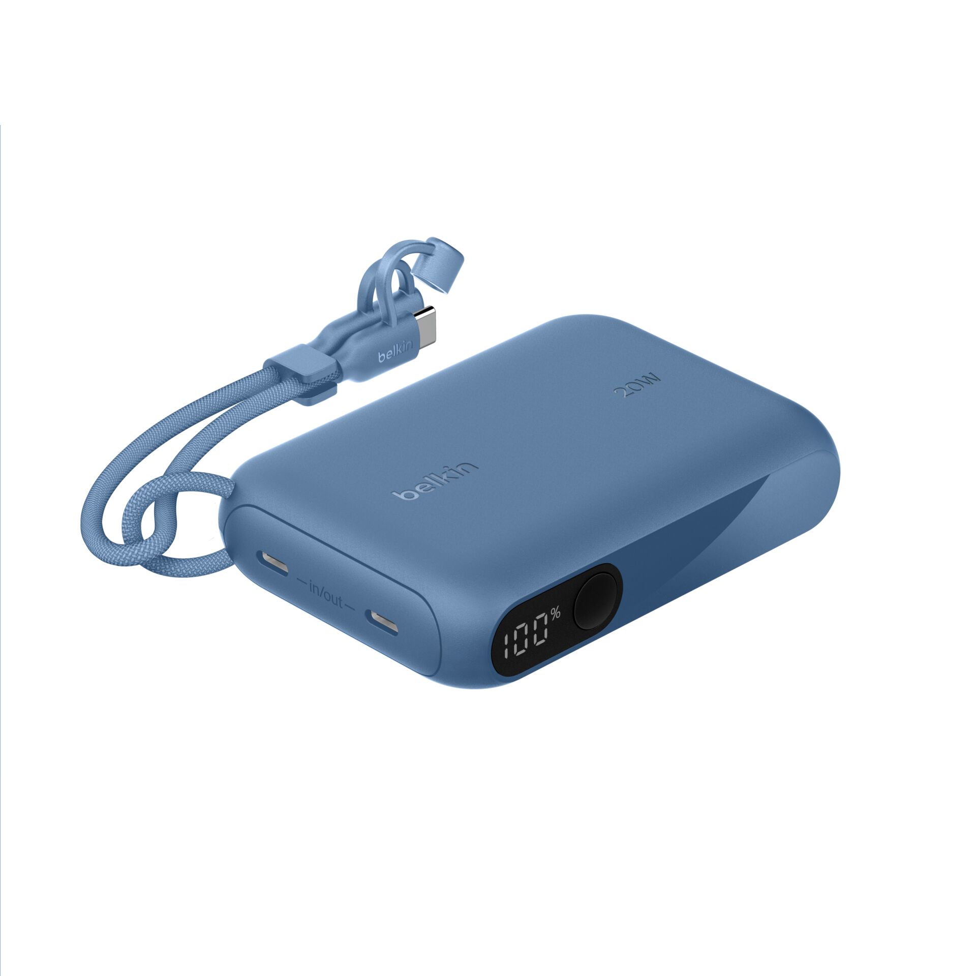 power bank, 20W, USB-C, digital display, blau