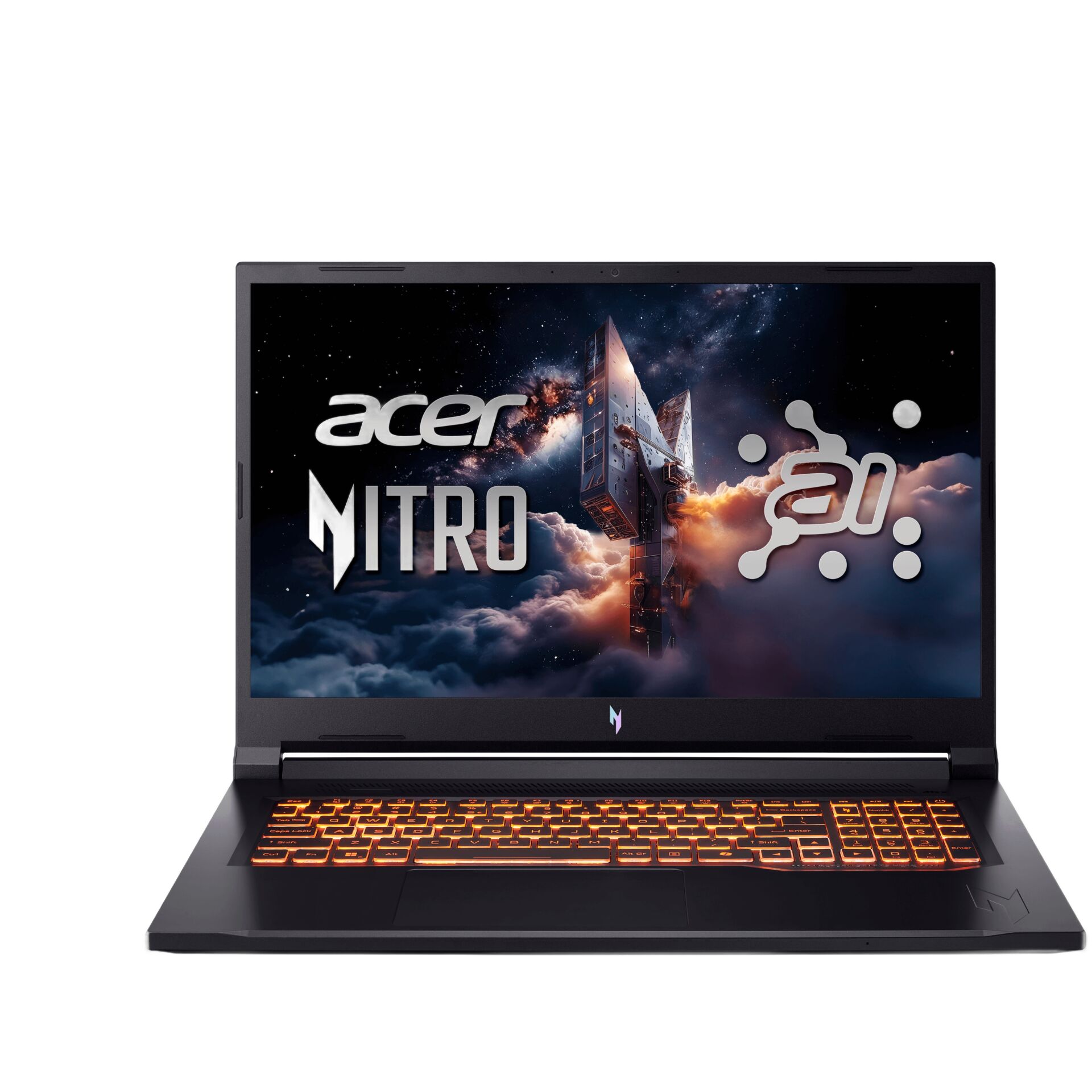 Gaming-Laptop, schwarzes Gehäuse, beleuchtete Tastatur, orange Tastaturbeleuchtung, Acer Nitro
