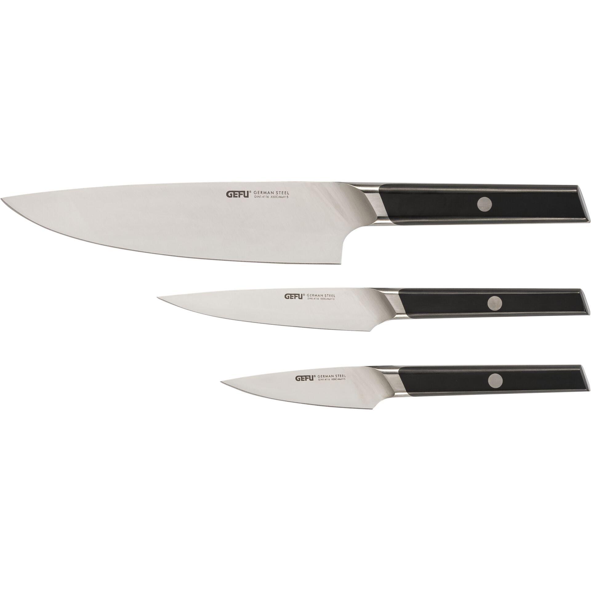 küchenmesser, chefsmesser, stahlklinge, schwarzgriff, messer-set