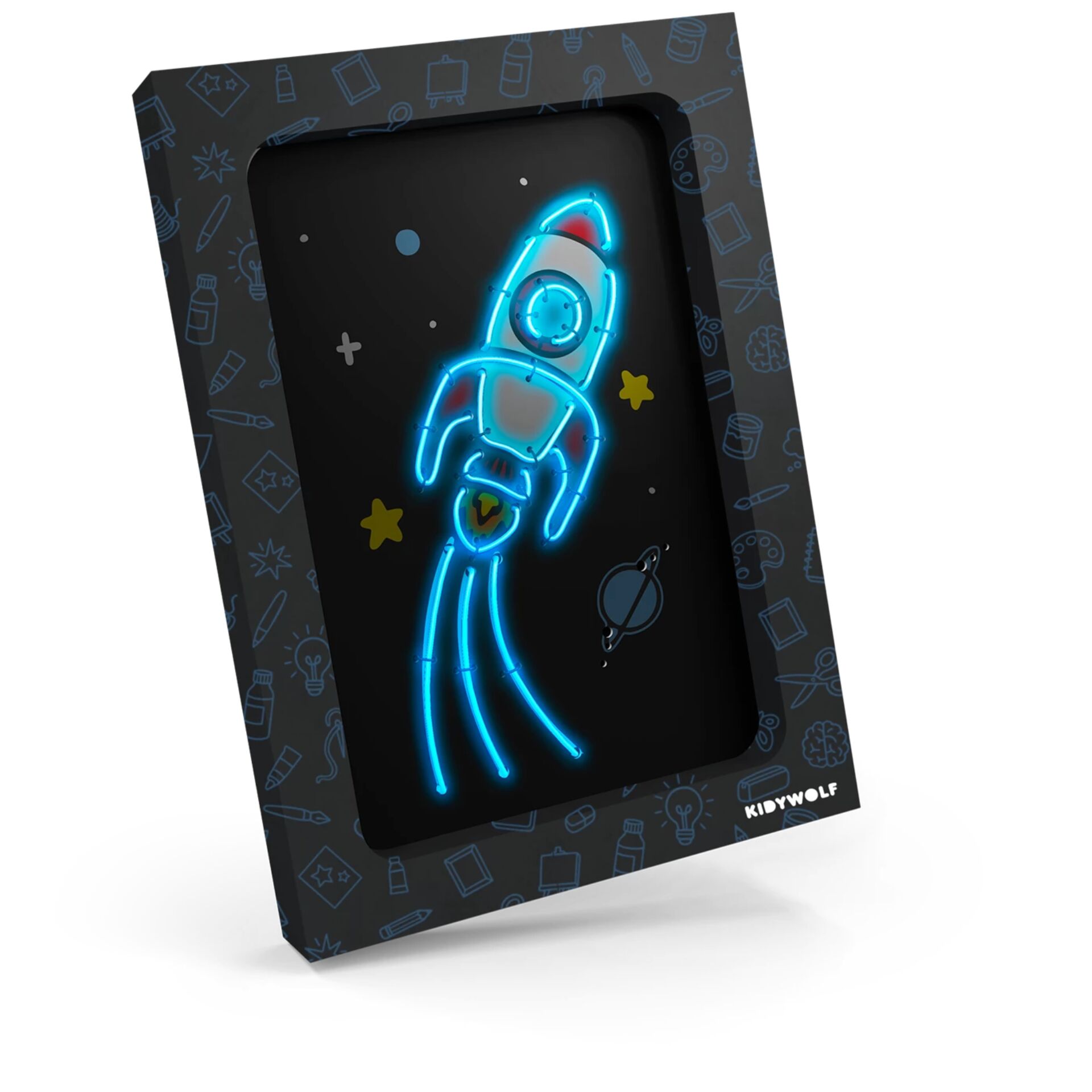 neon-rocket, space, astronaut, frame, kidzwolf