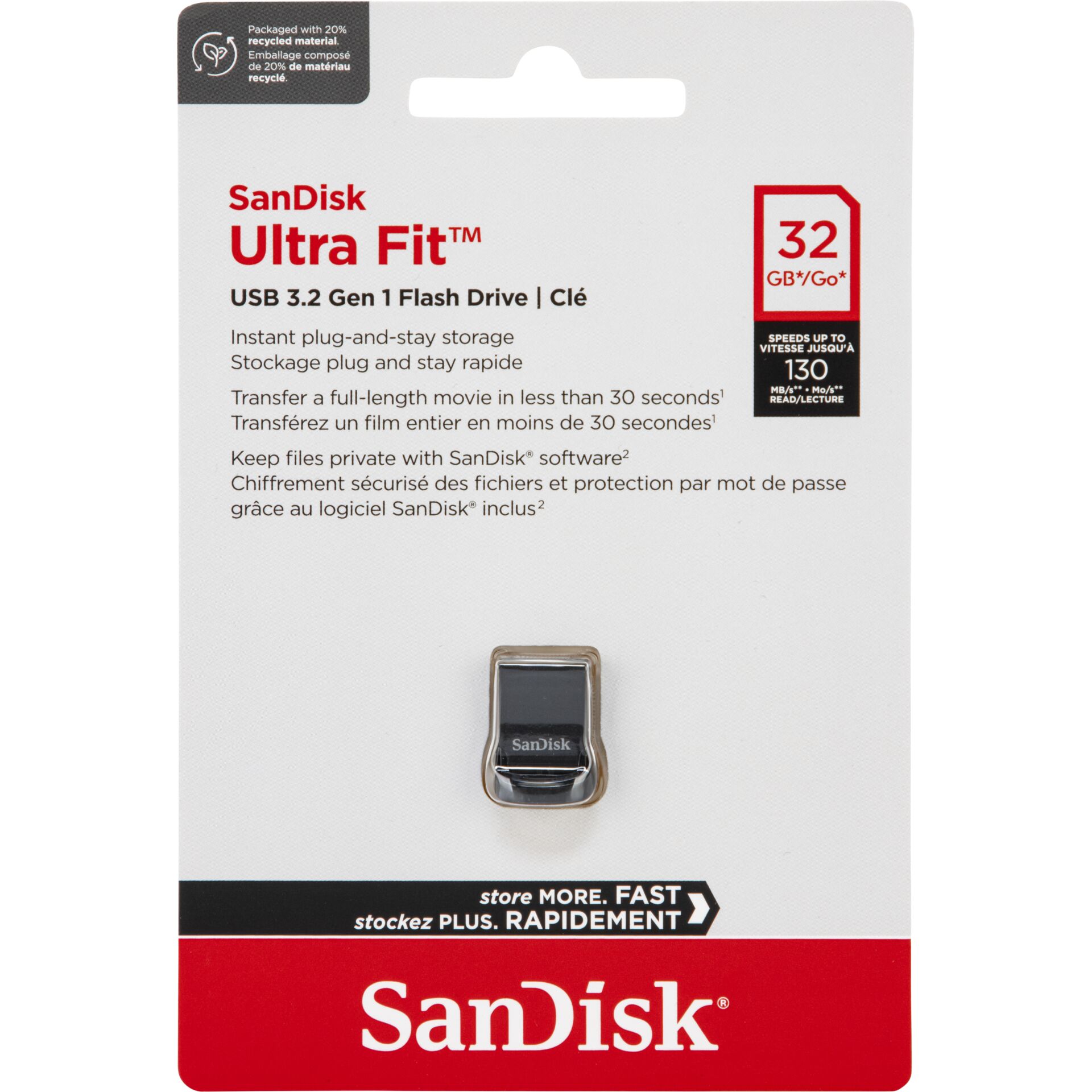 Adapter, Elektronik, USB-Stick, Flash Drive, SanDisk Ultra Fit, 32 GB, USB 3.2 Gen 1, USB-Laufwerk, Flash-Speicher, SanDisk, 32GB, Metallclip