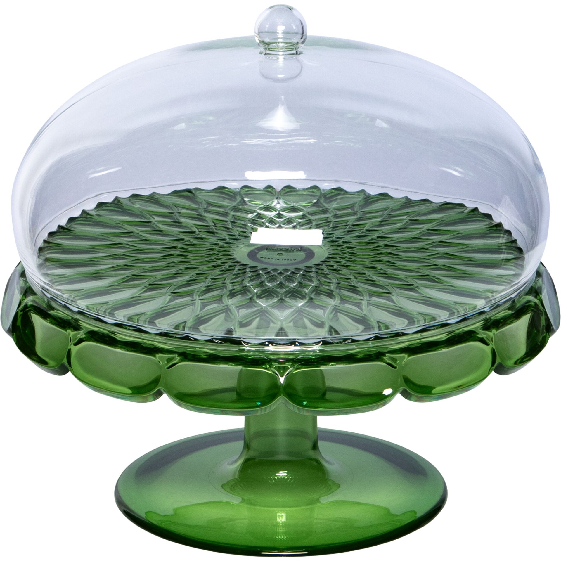 Glas Kuchenständer, grüner Sockel, abgedeckte Schale, Deckel, Dekorteller